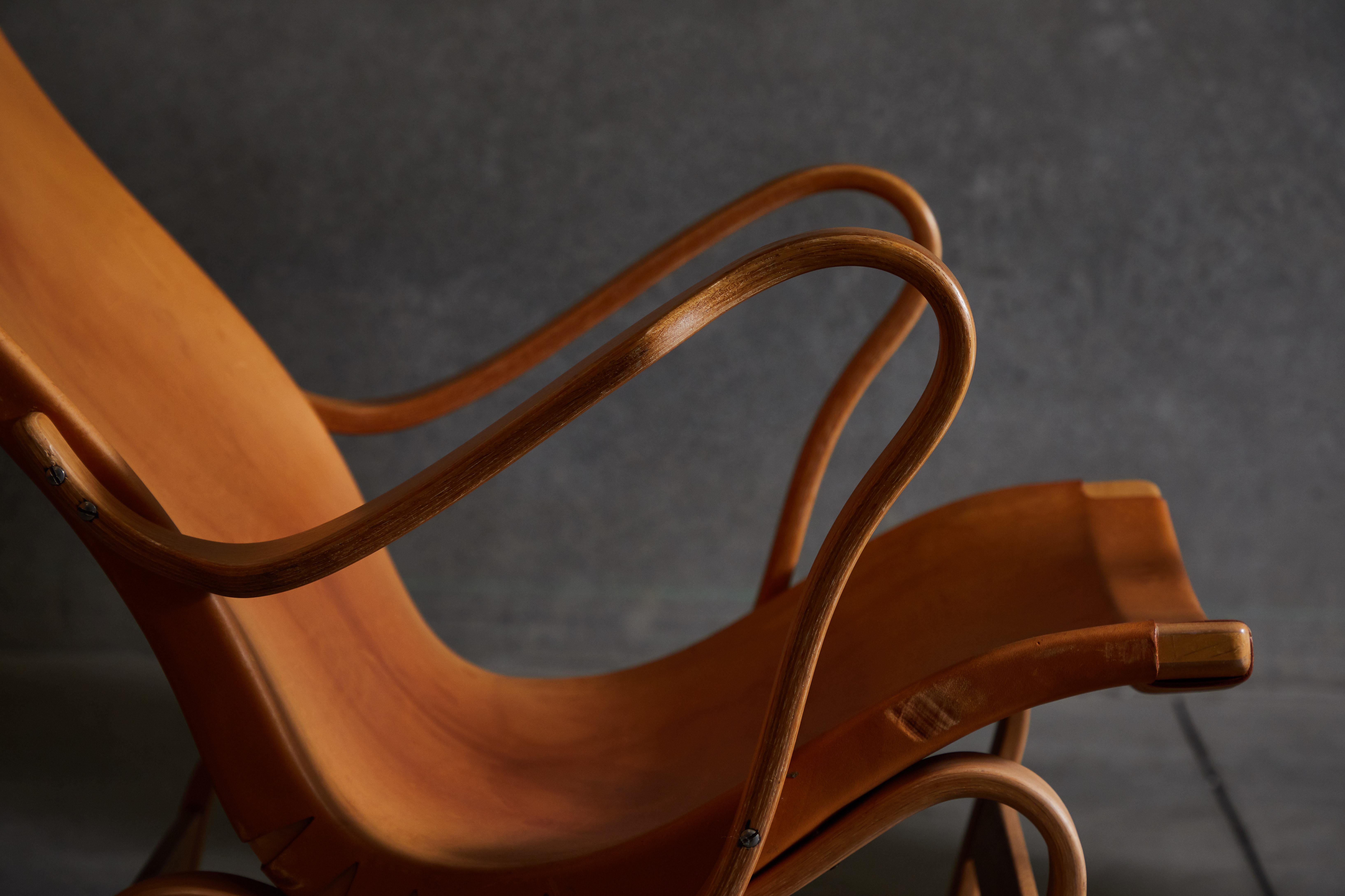 Patinated Leather Pernilla Lounge Chairs by Bruno Mathsson 3