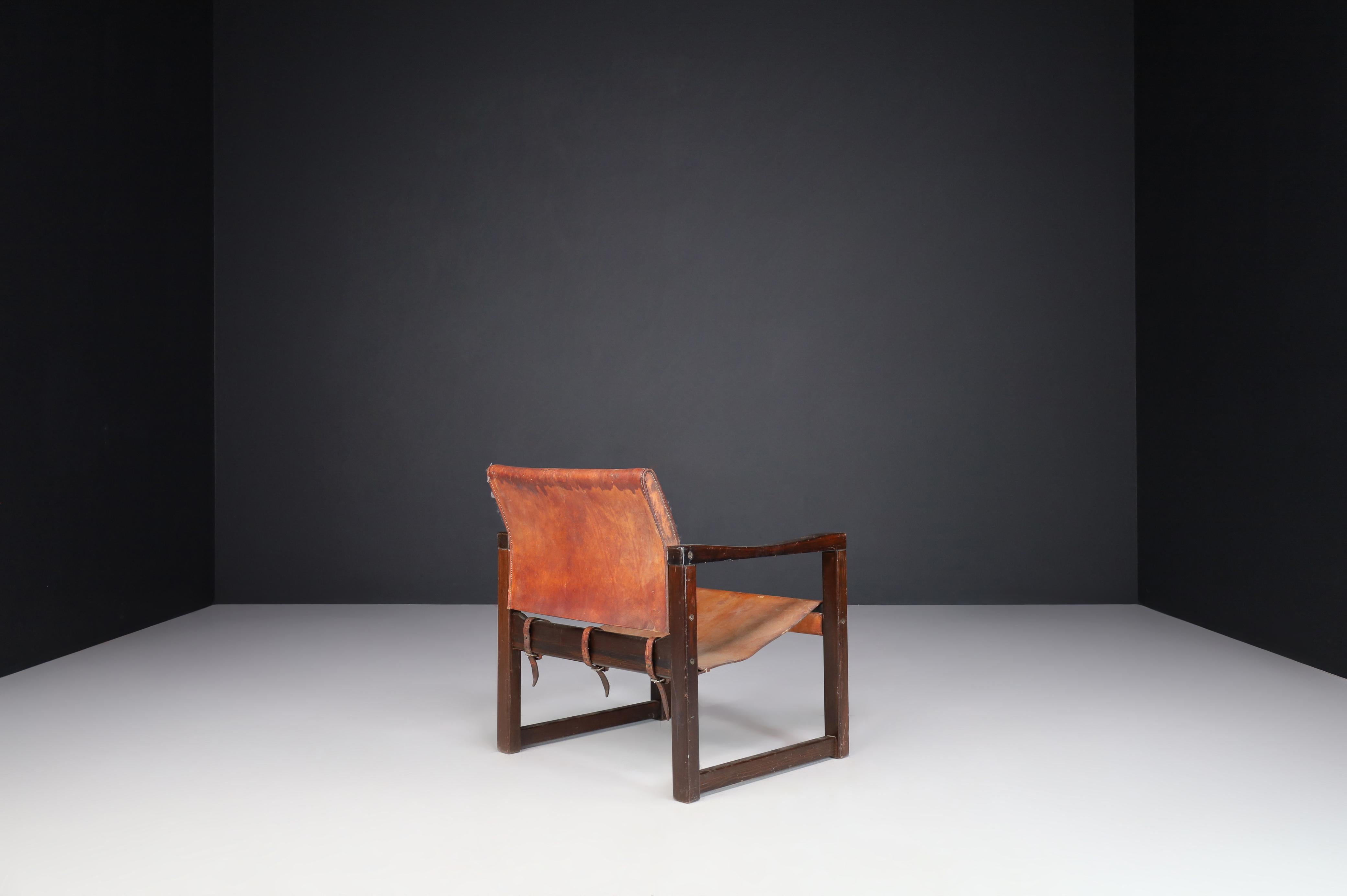 Karin Mobring fauteuil de salon safari en cuir patiné, Suède, 1970 Bon état - En vente à Almelo, NL