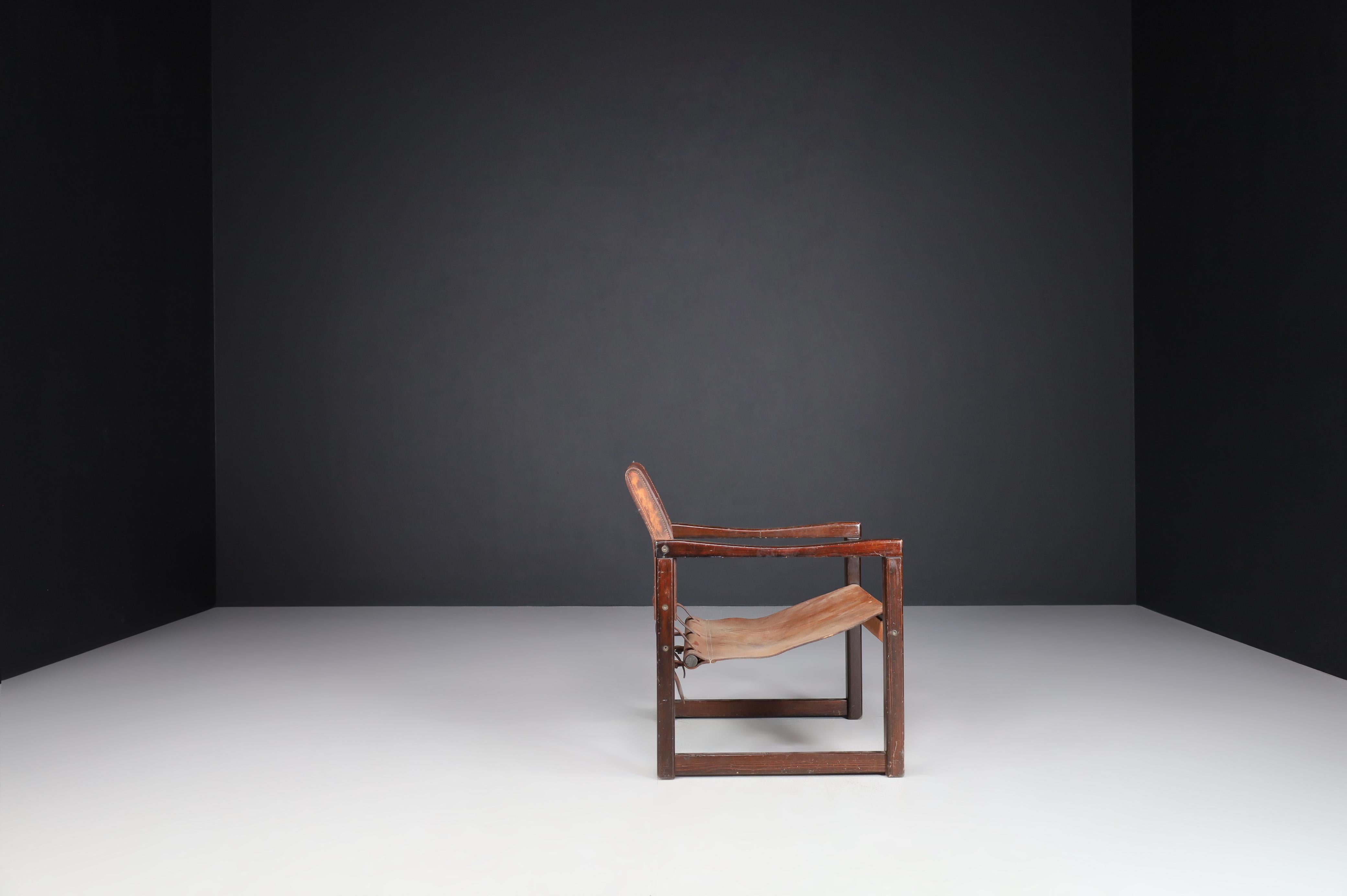 Karin Mobring fauteuil de salon safari en cuir patiné, Suède, 1970 en vente 1