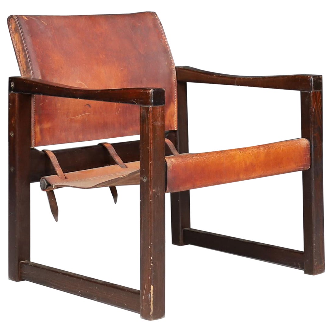 Karin Mobring fauteuil de salon safari en cuir patiné, Suède, 1970