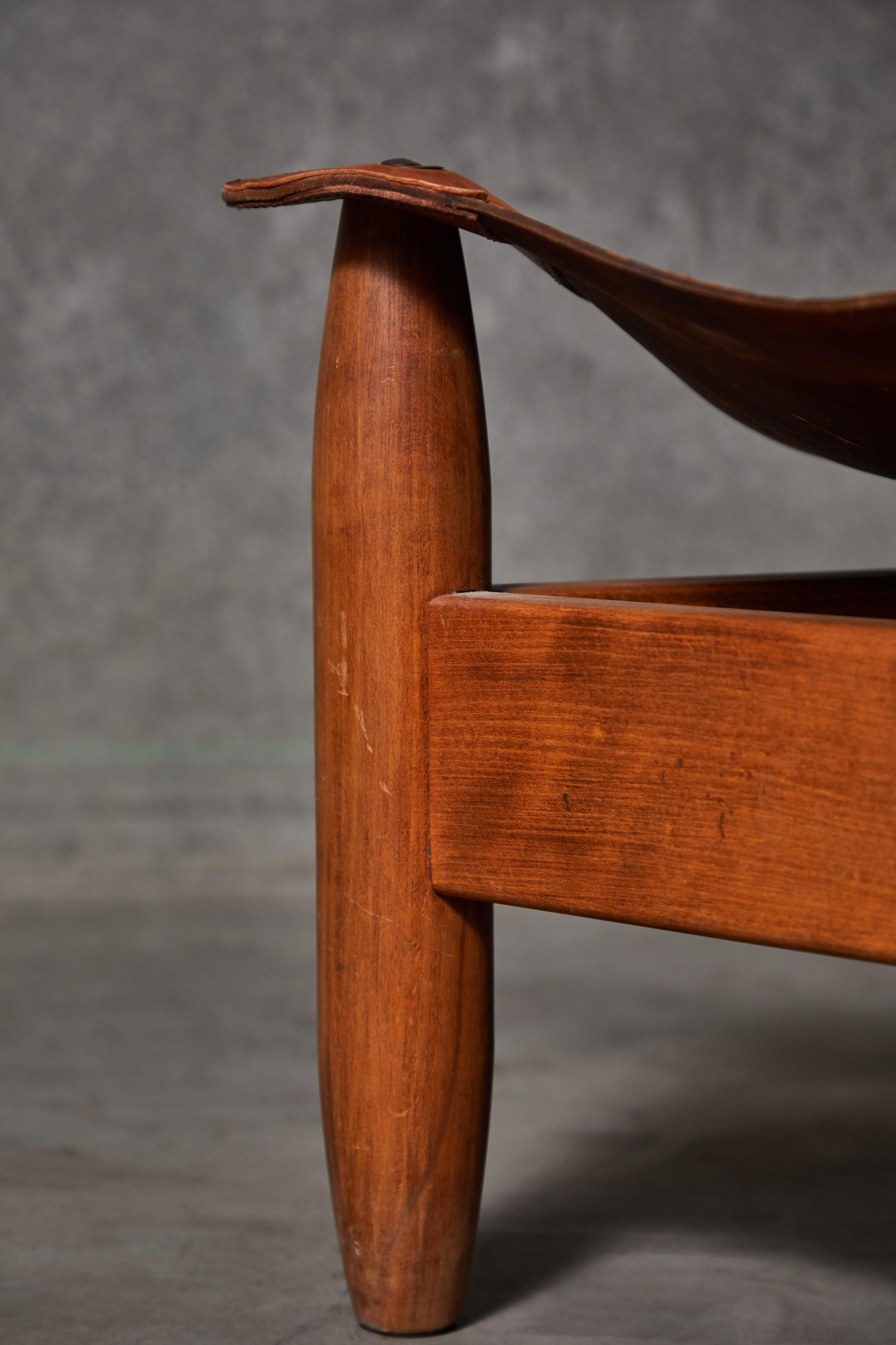 Patinated Leather Sling Chair 4