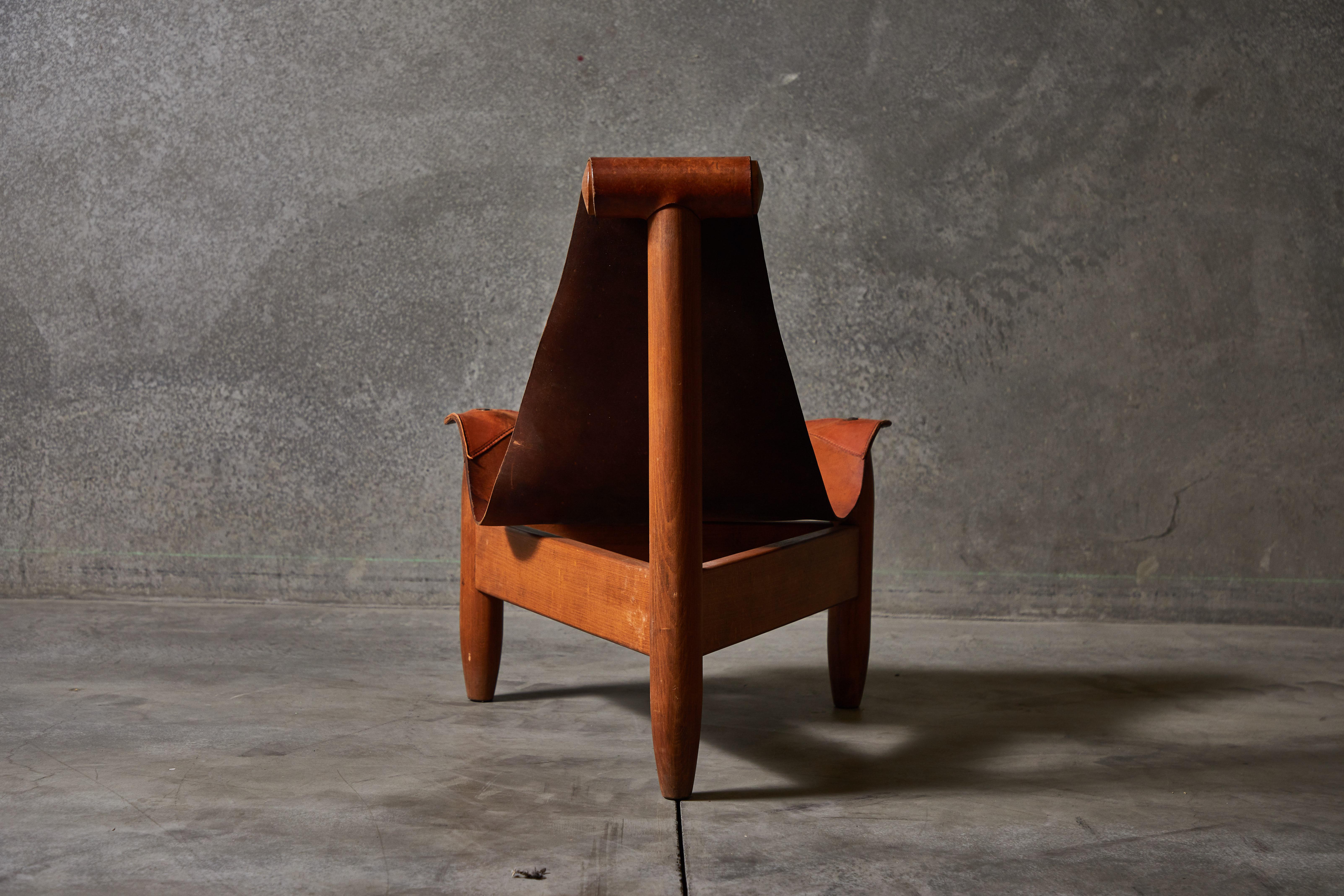 Patinated Leather Sling Chair 1