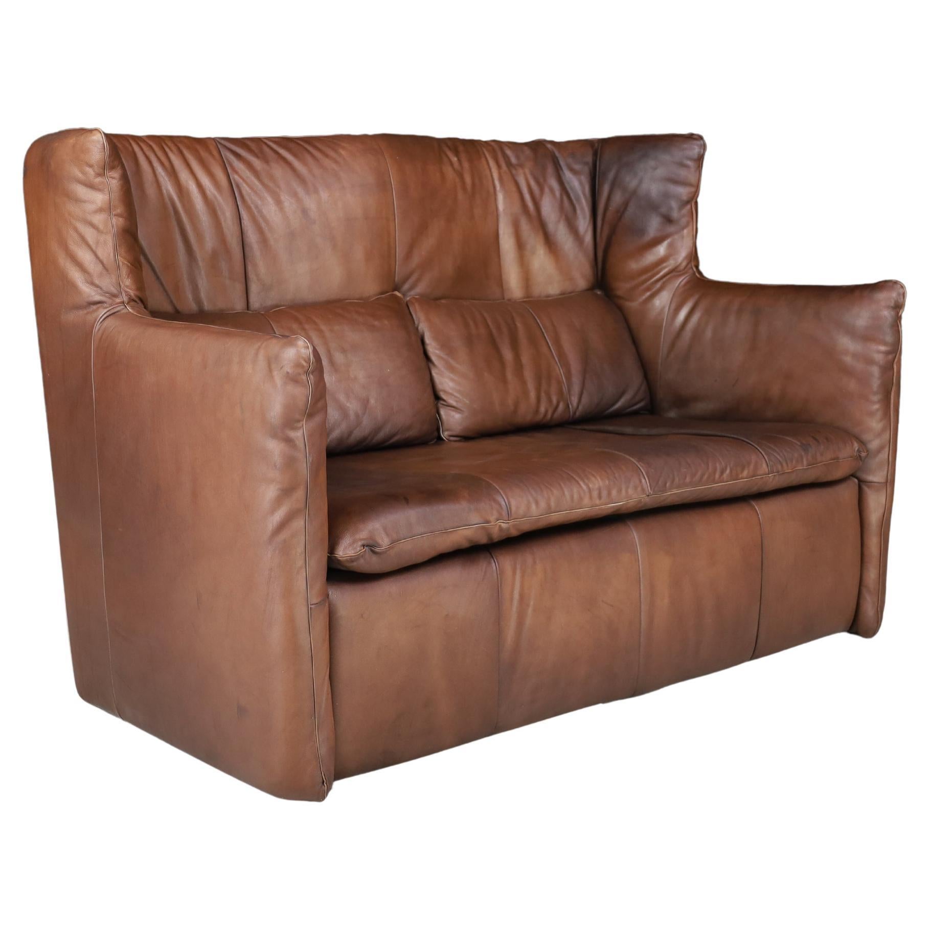Patinated Leather Sofa by Gerard van den Berg for Montis, Netherlands, 1970s