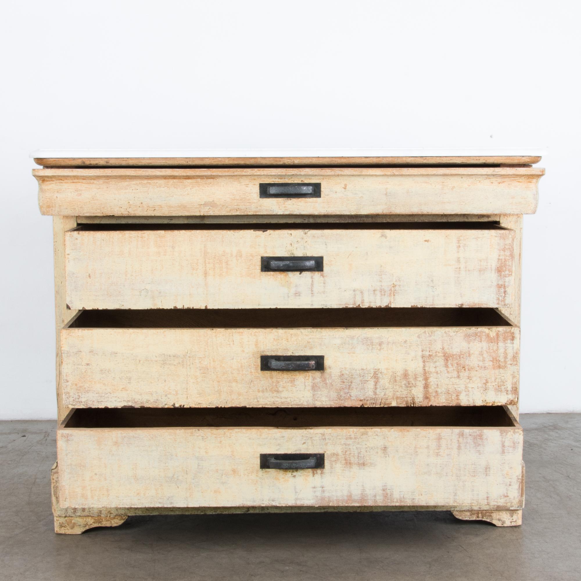 Louis Philippe Patinated Louis Phillipe French Country Drawer Chest with Marble Top