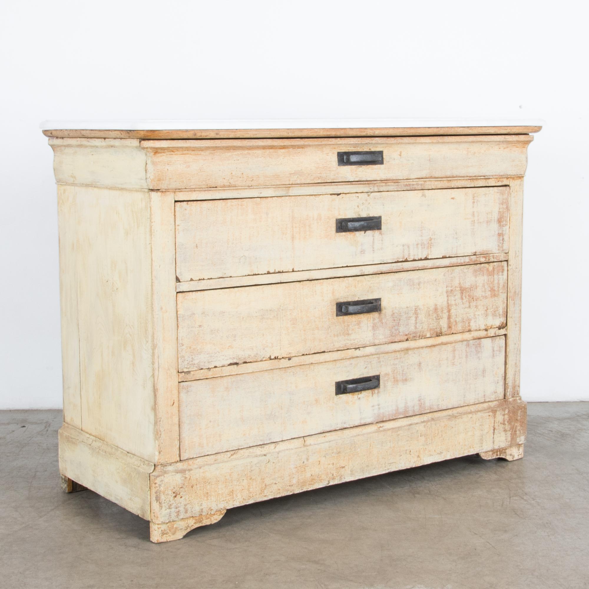 Painted Patinated Louis Phillipe French Country Drawer Chest with Marble Top