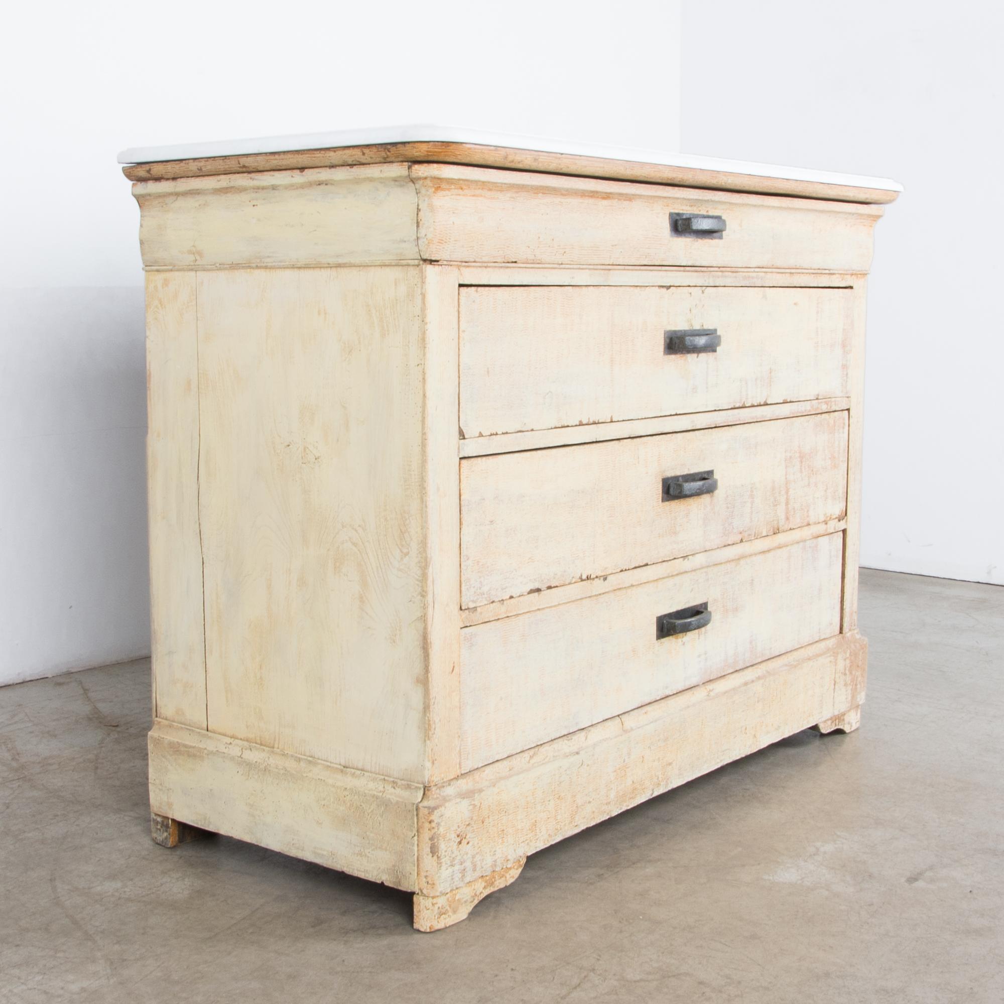 Patinated Louis Phillipe French Country Drawer Chest with Marble Top In Good Condition In High Point, NC