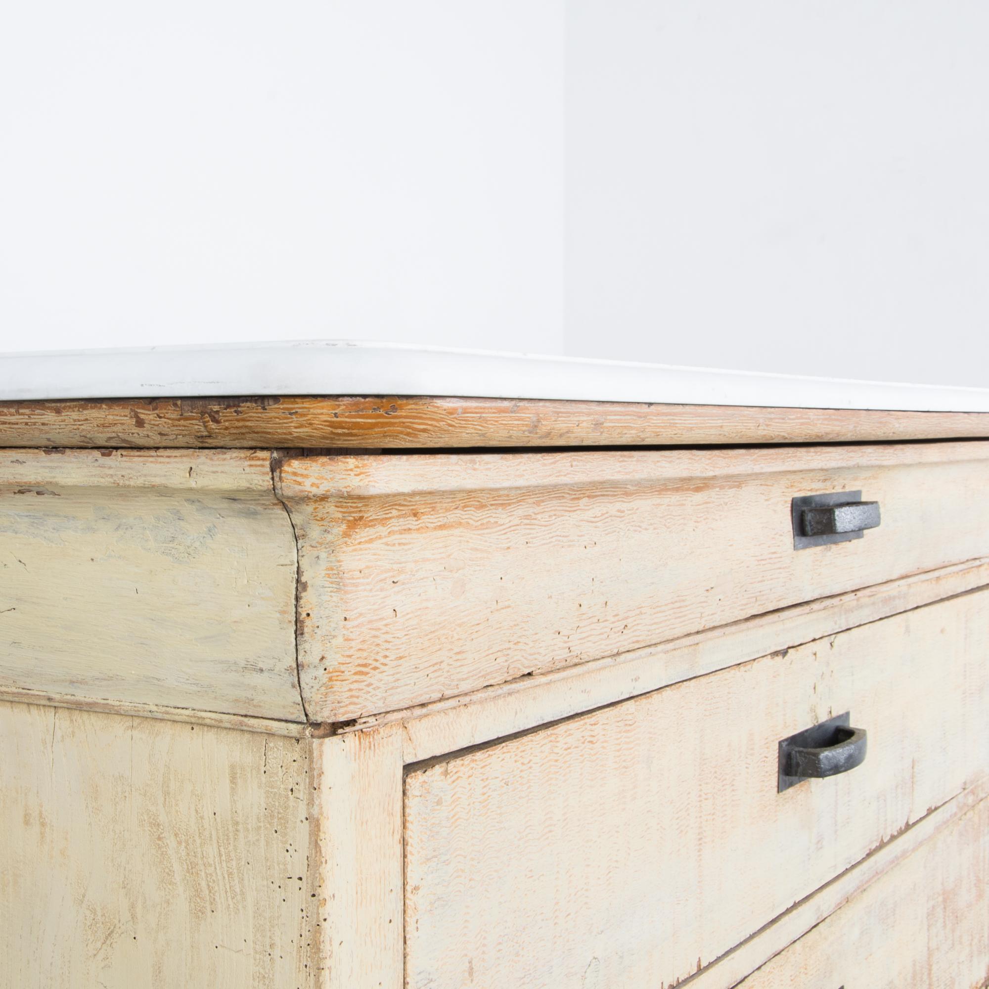 Oak Patinated Louis Phillipe French Country Drawer Chest with Marble Top
