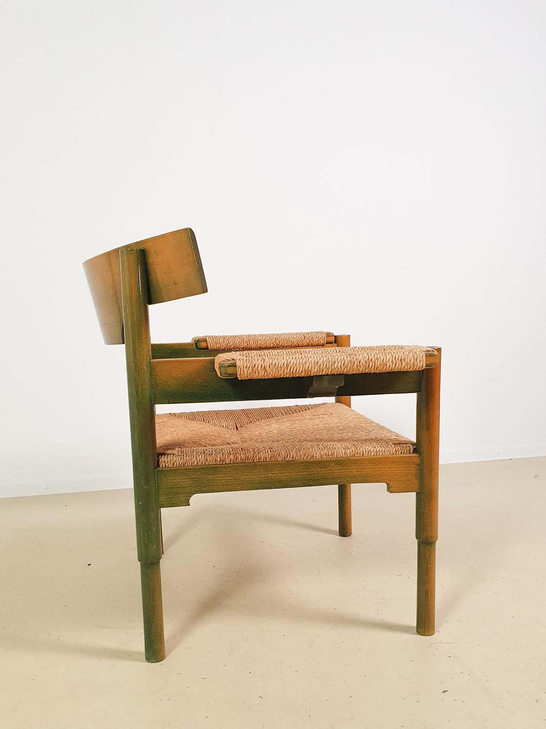 Italian Patinated Low Chair by Vico Magistretti for Cassina