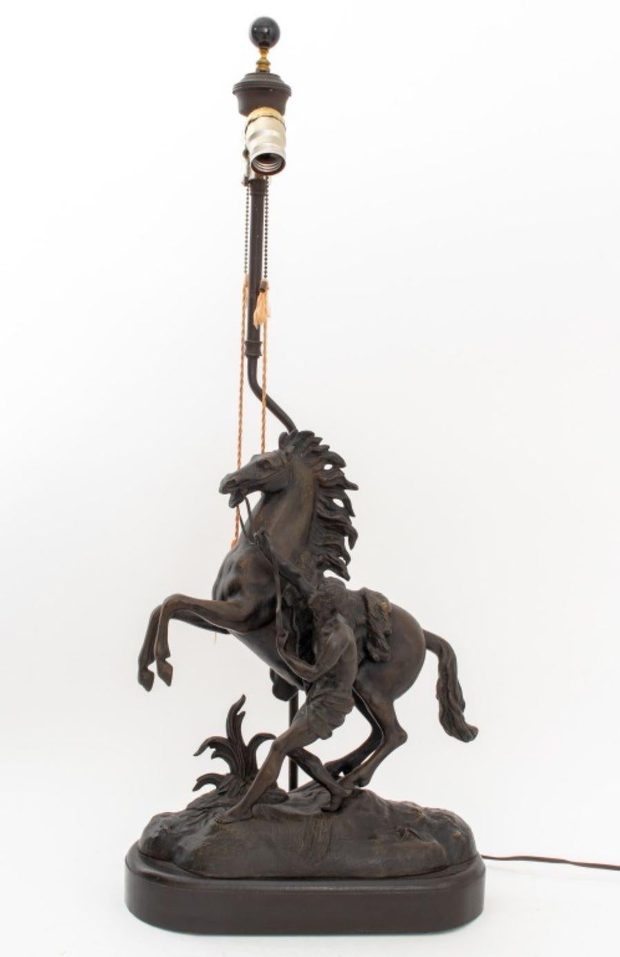 Mid-Century Modern Patinated Marly Horses Mounted as Lamps, Pair For Sale