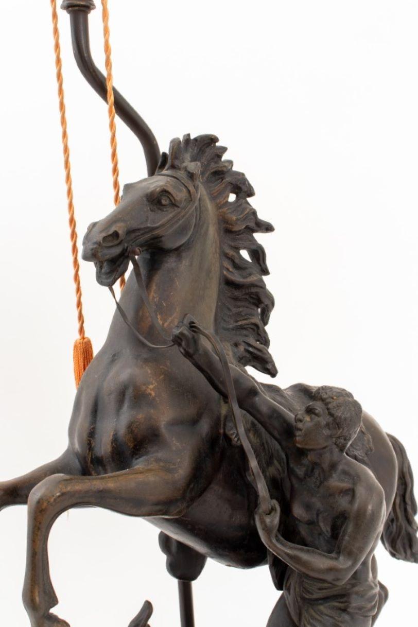 Patinated Marly Horses Mounted as Lamps, Pair In Good Condition For Sale In Astoria, NY