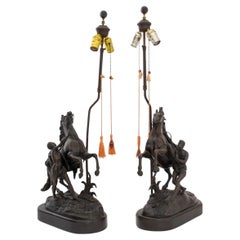 Vintage Patinated Marly Horses Mounted as Lamps, Pair