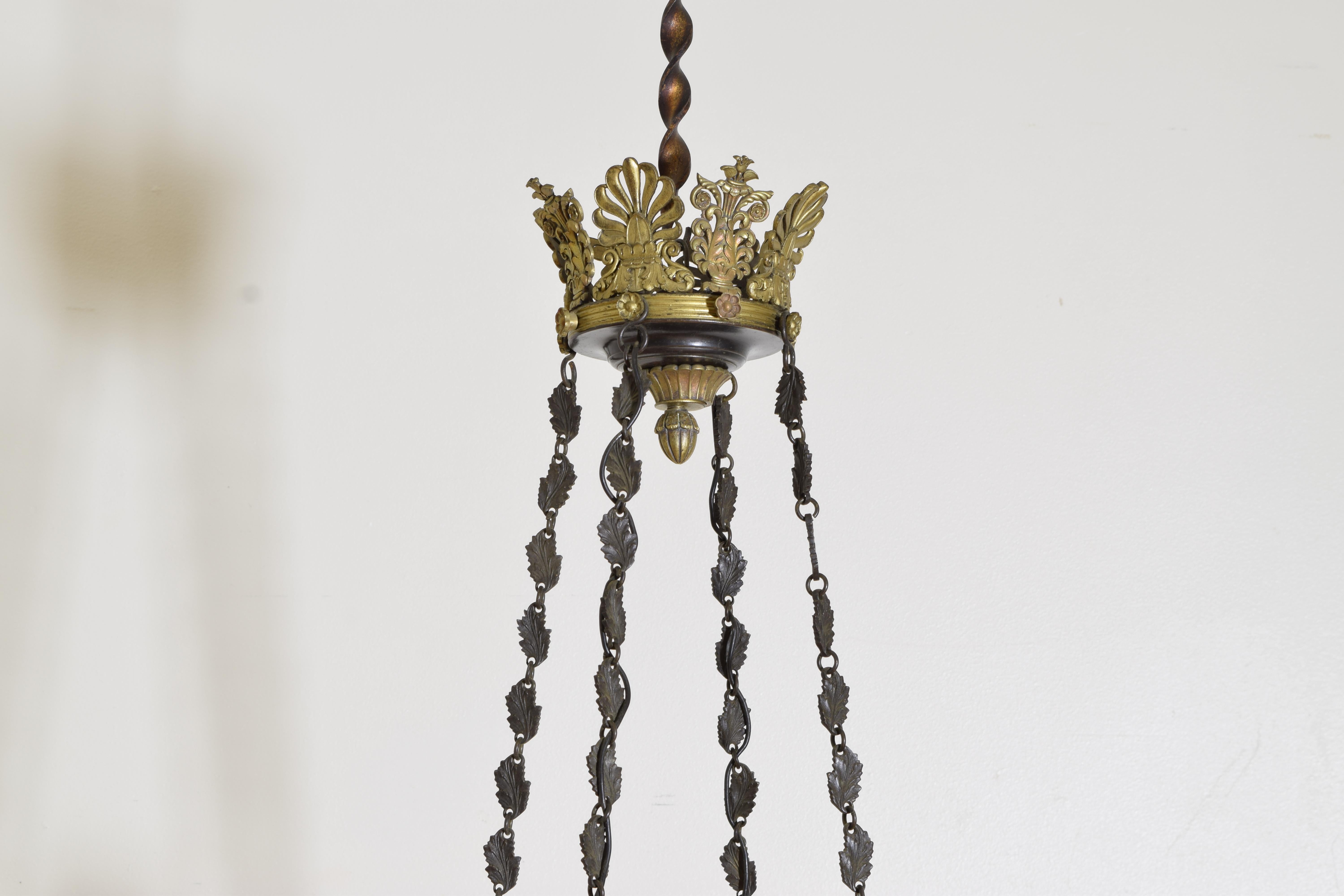 Patinated Metal and Brass French Empire Period 8-Arm Chandelier, ca. 1810 For Sale 1