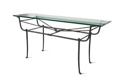Reproduction Metal and Glass Console Table in the Manner of Giacometti