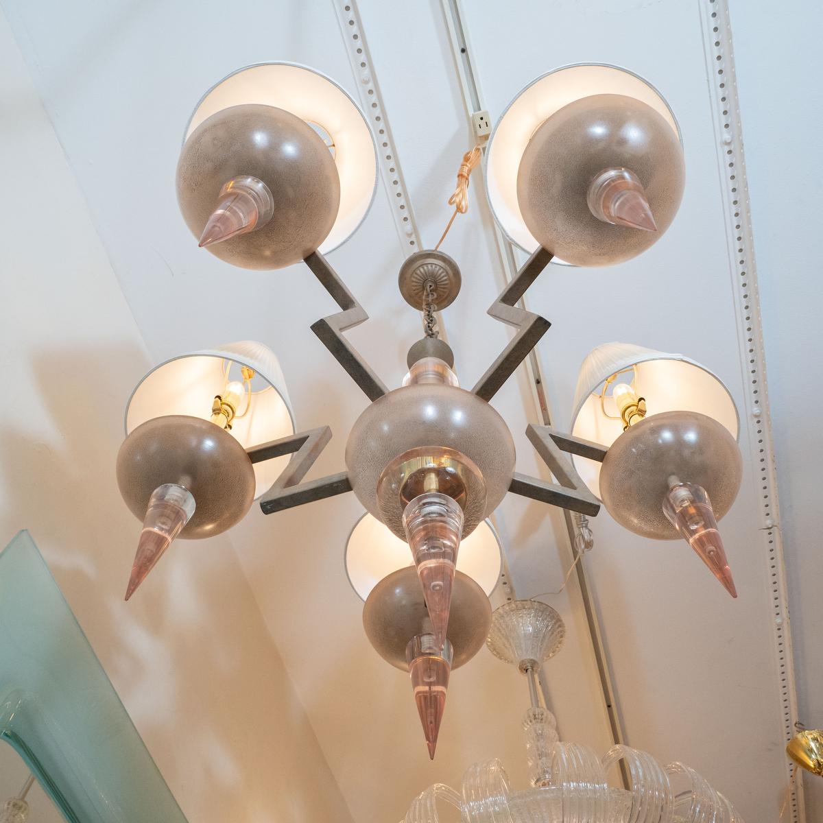 Modern Patinated Metal and Lucite Five Arm Chandelier by Hivo Van Teal For Sale
