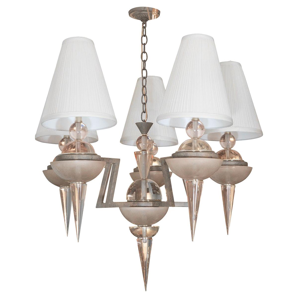 Patinated Metal and Lucite Five Arm Chandelier by Hivo Van Teal