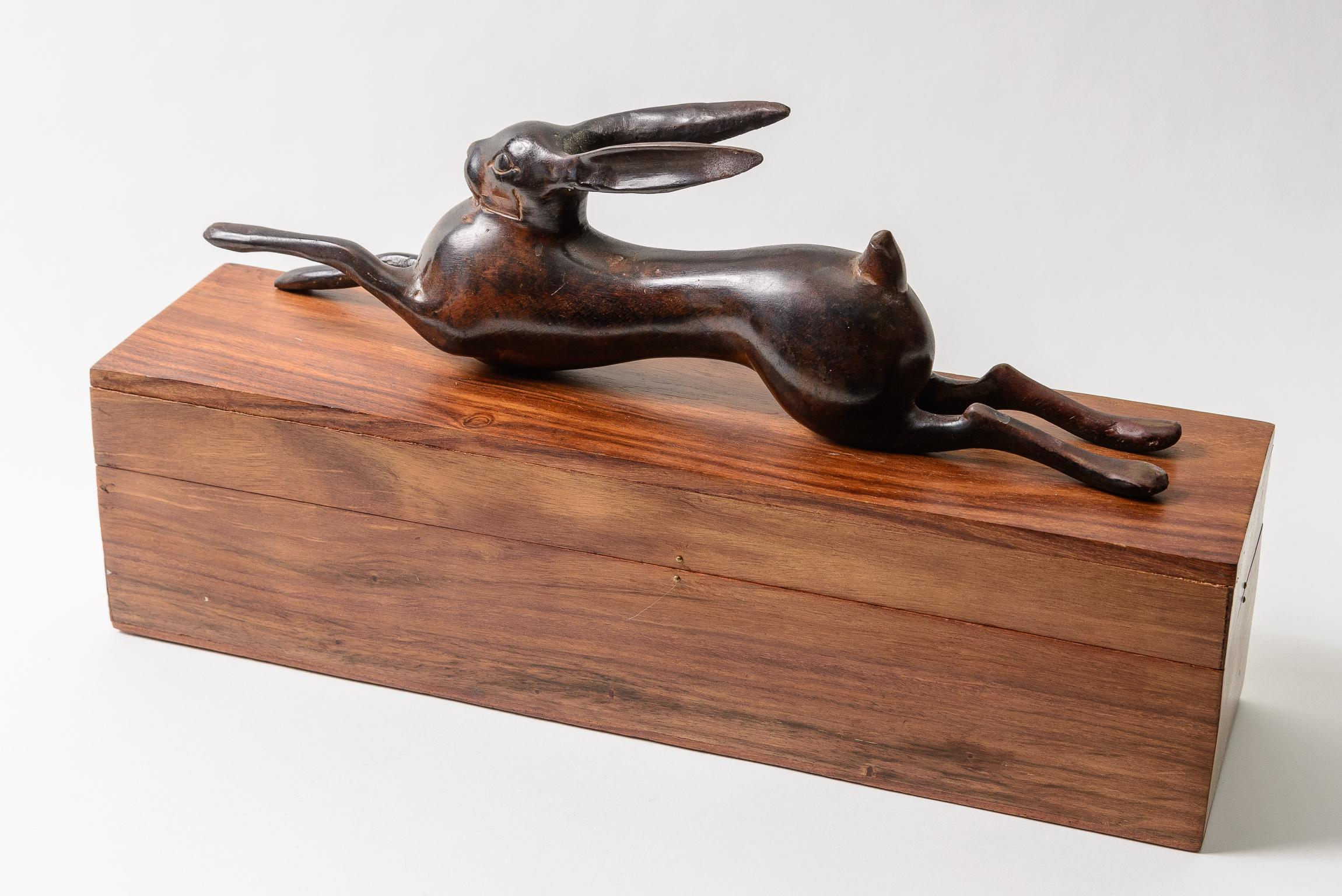 American Patinated Metal and Rosewood Bunny Box For Sale