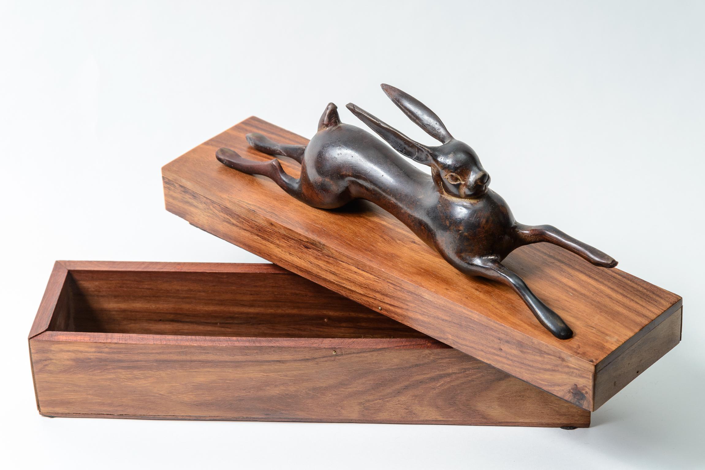 Patinated Metal and Rosewood Bunny Box In Good Condition For Sale In West Palm Beach, FL