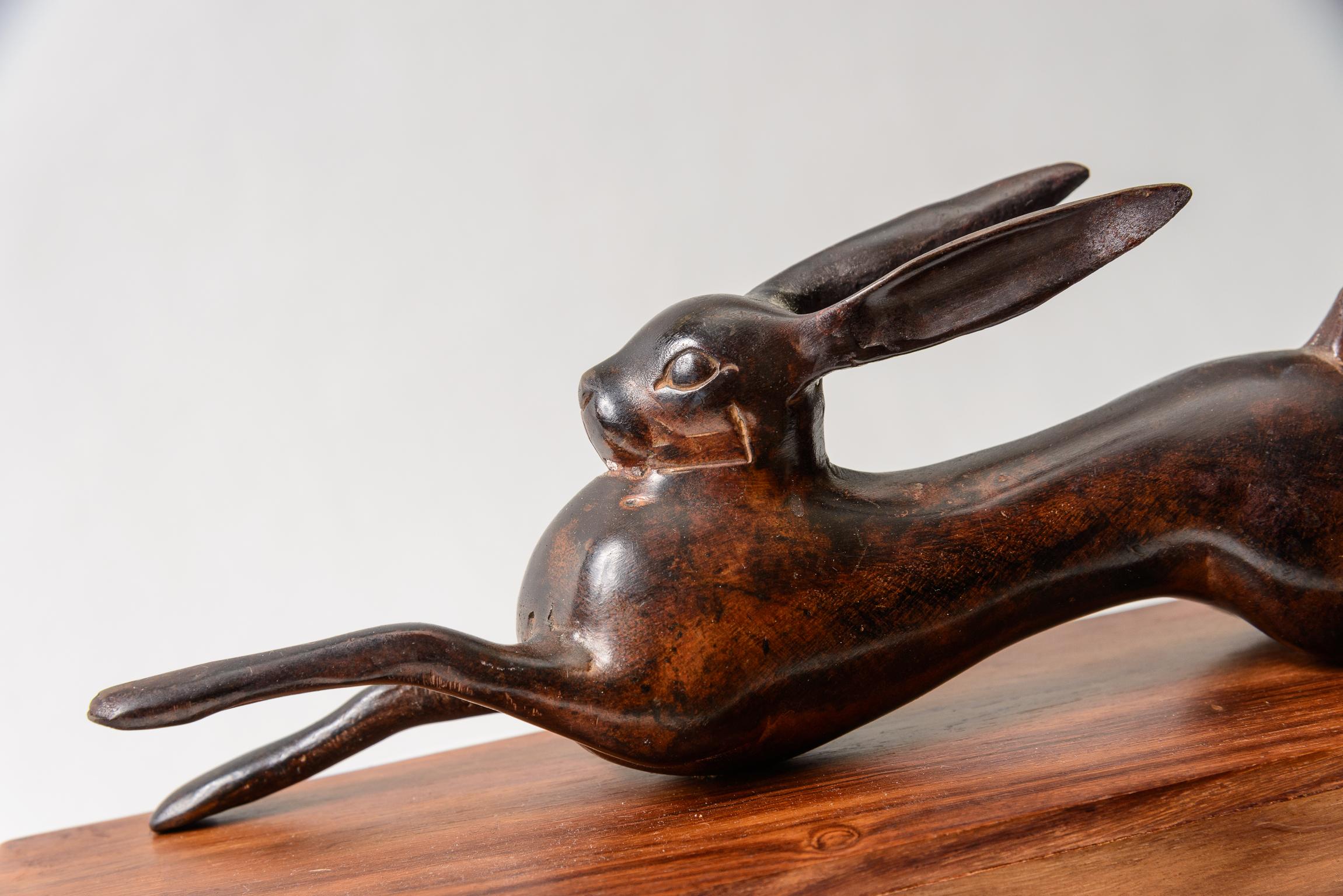 Patinated Metal and Rosewood Bunny Box For Sale 1