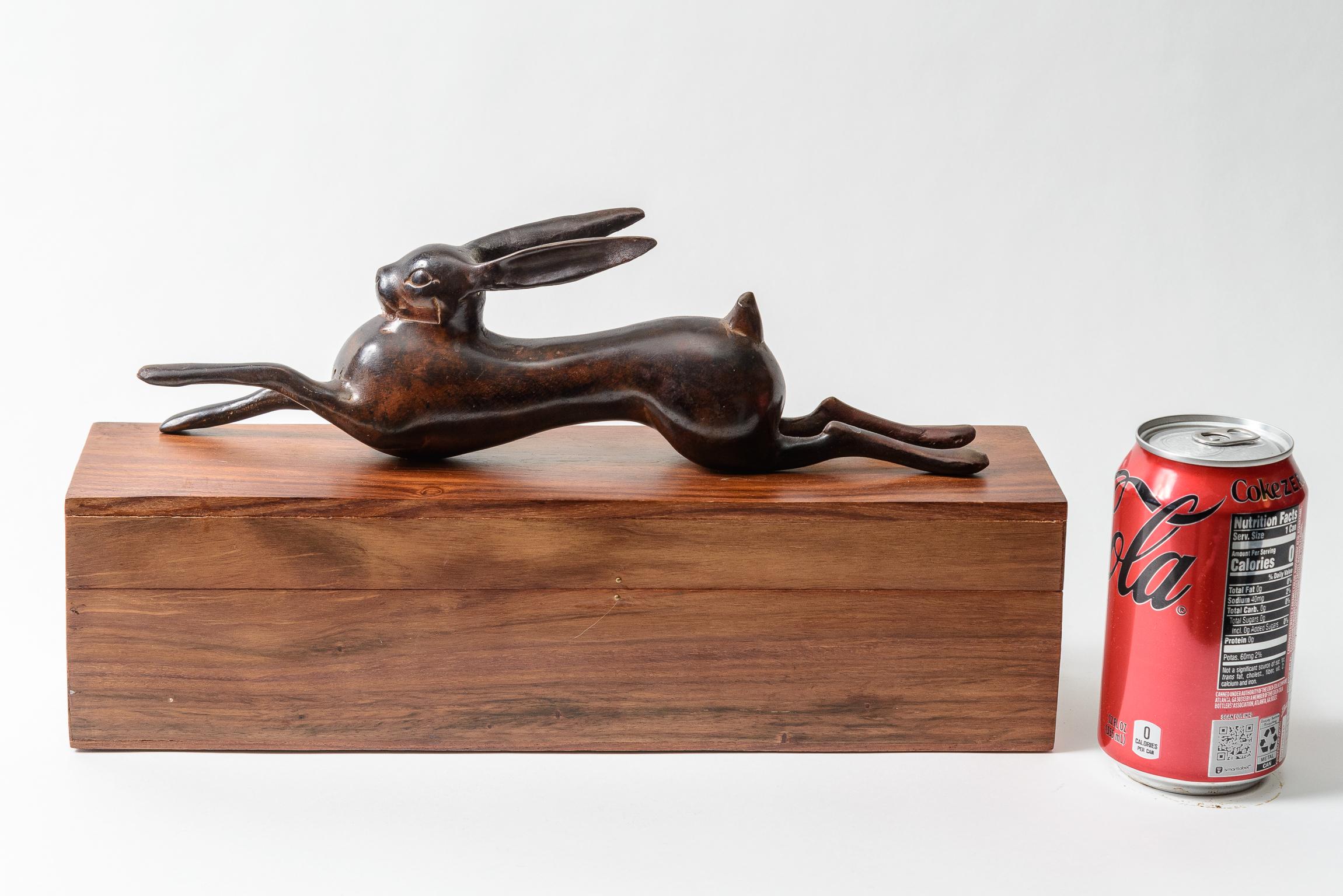 Patinated Metal and Rosewood Bunny Box For Sale 2