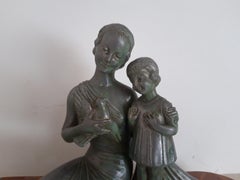 Patinated Metal Art Deco Statue on Marble Base