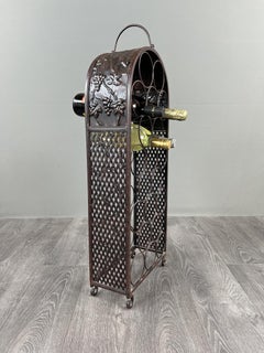 Patinated Metal Bottle Holder, 20th Century, Arched Design, Wine Motif