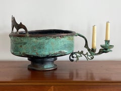 Patinated Metal Bowl with Candle Holders by Lars Stocks, Sweden