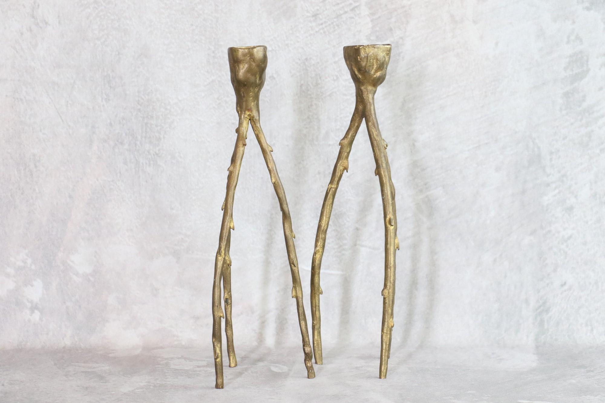Modern Patinated metal candlesticks, 1980's, France, Era Garouste and Bonetti