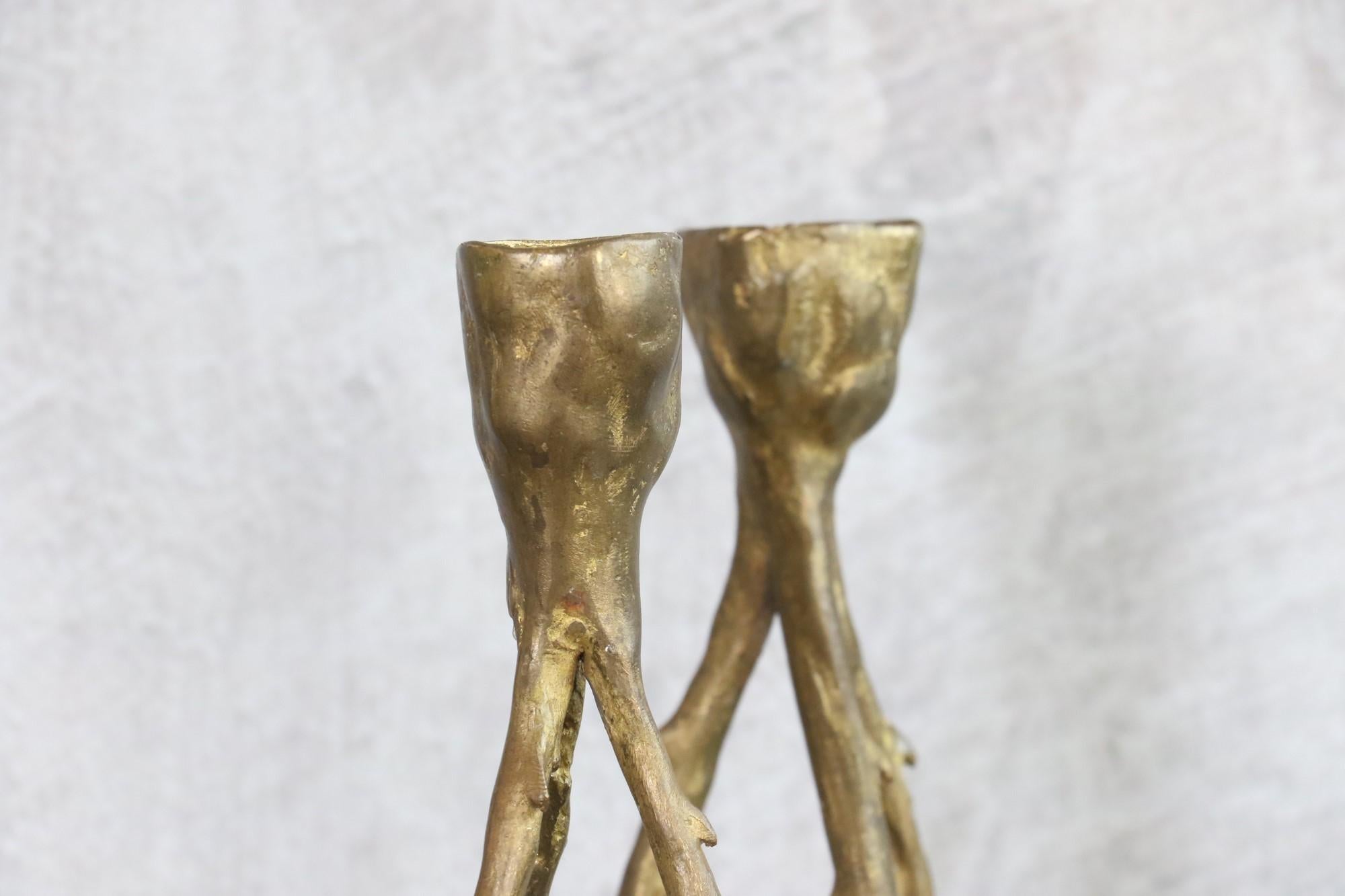 Hand-Crafted Patinated metal candlesticks, 1980's, France, Era Garouste and Bonetti