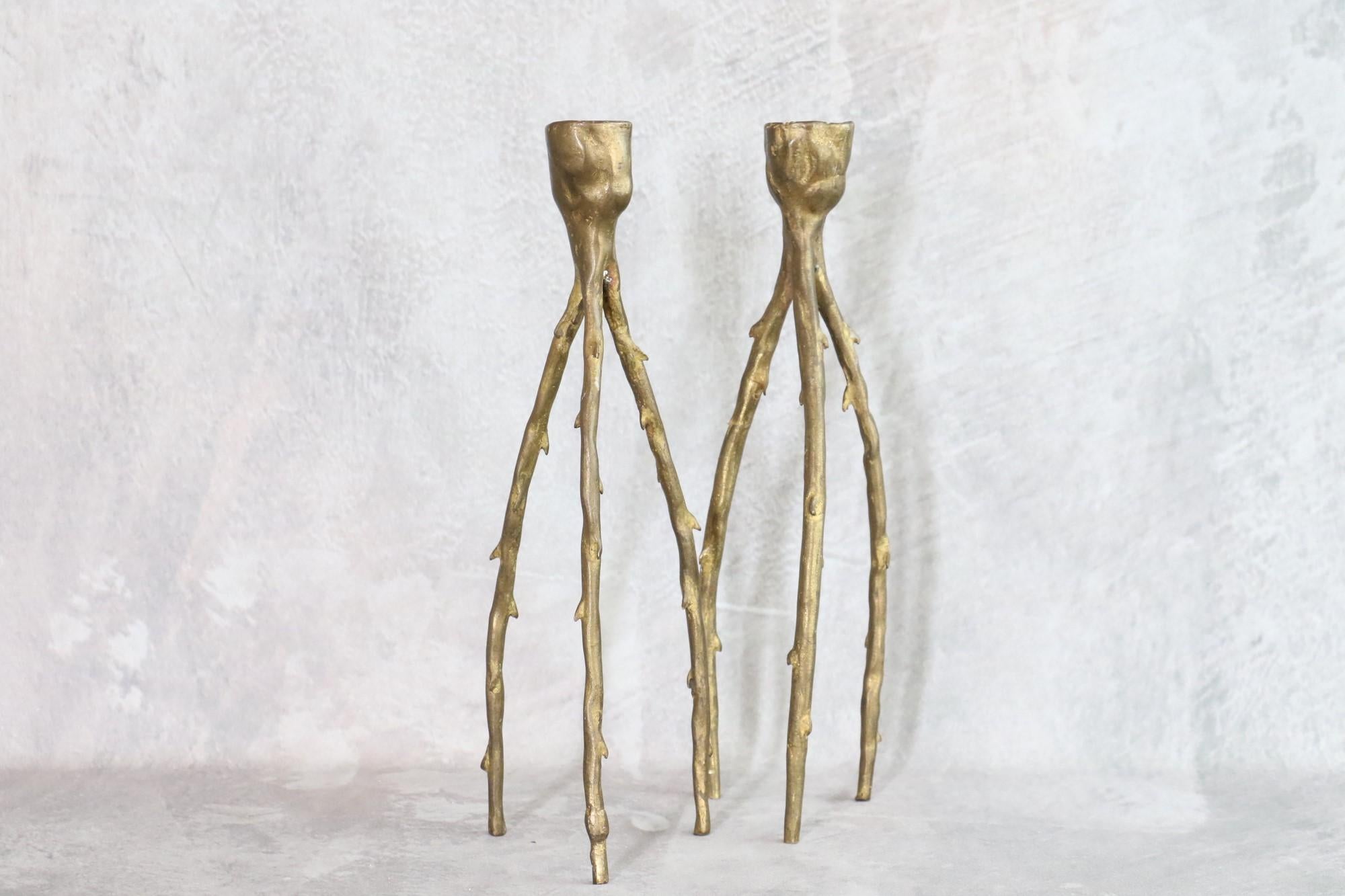 Patinated metal candlesticks, 1980's, France, Era Garouste and Bonetti 1