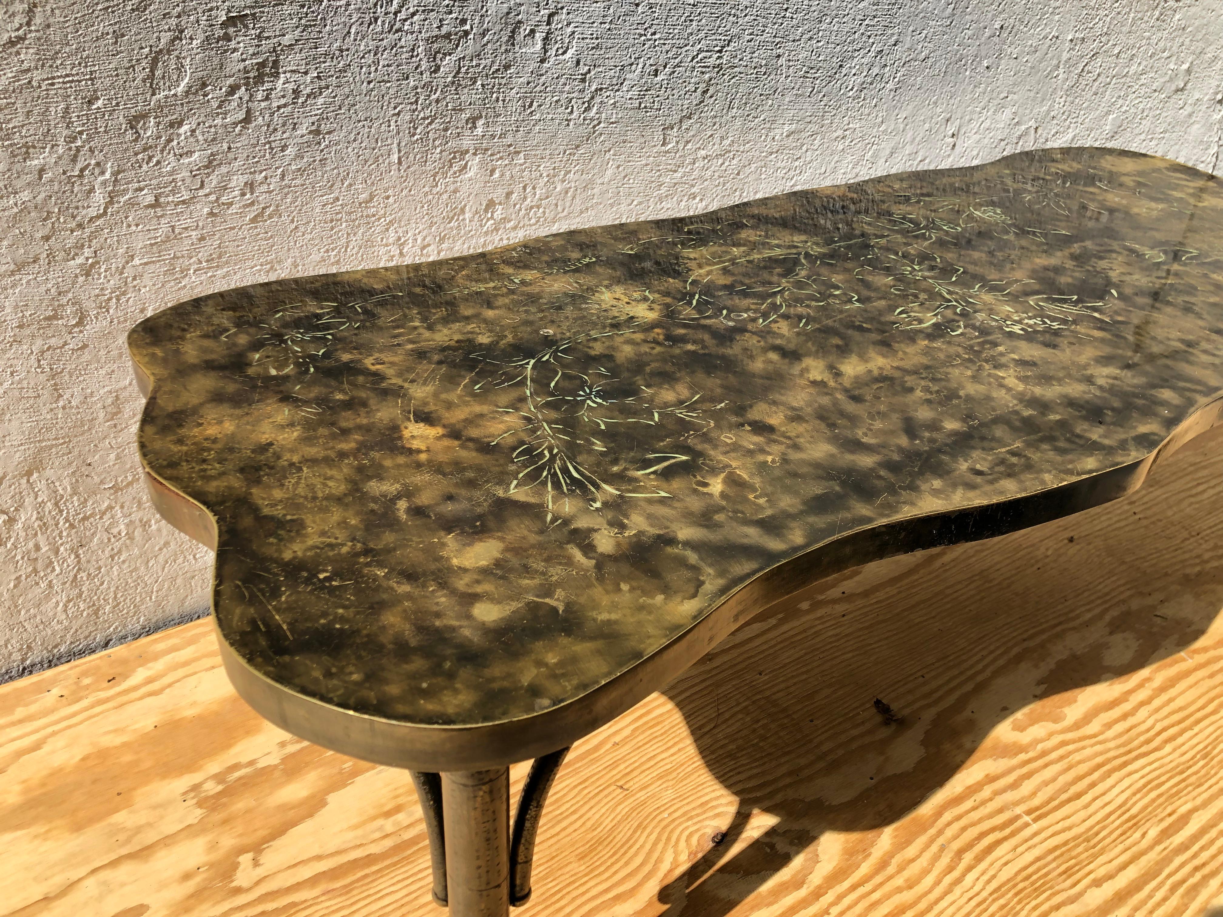 Patinated Metal Coffee Table by Philip and Kelvin LaVerne 1