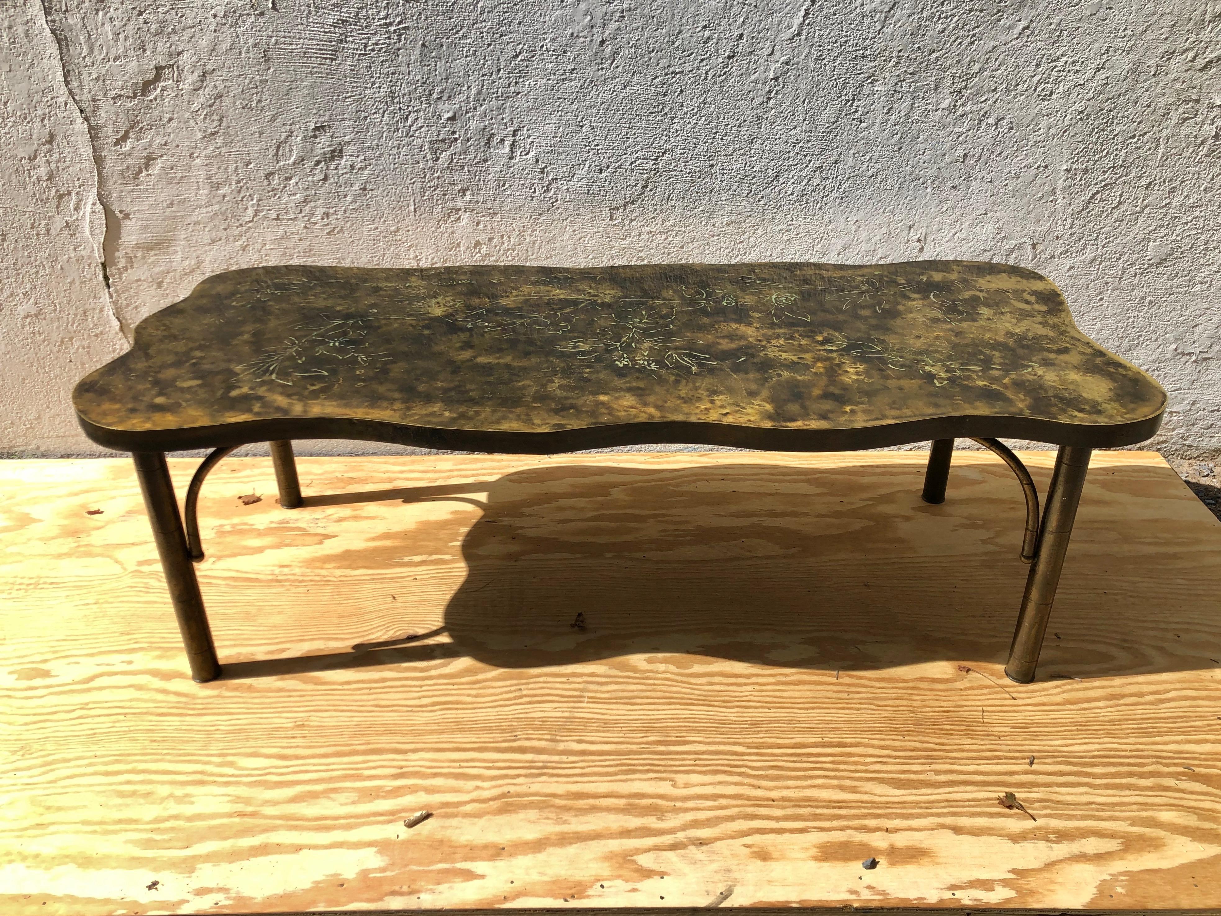 Patinated Metal Coffee Table by Philip and Kelvin LaVerne 4