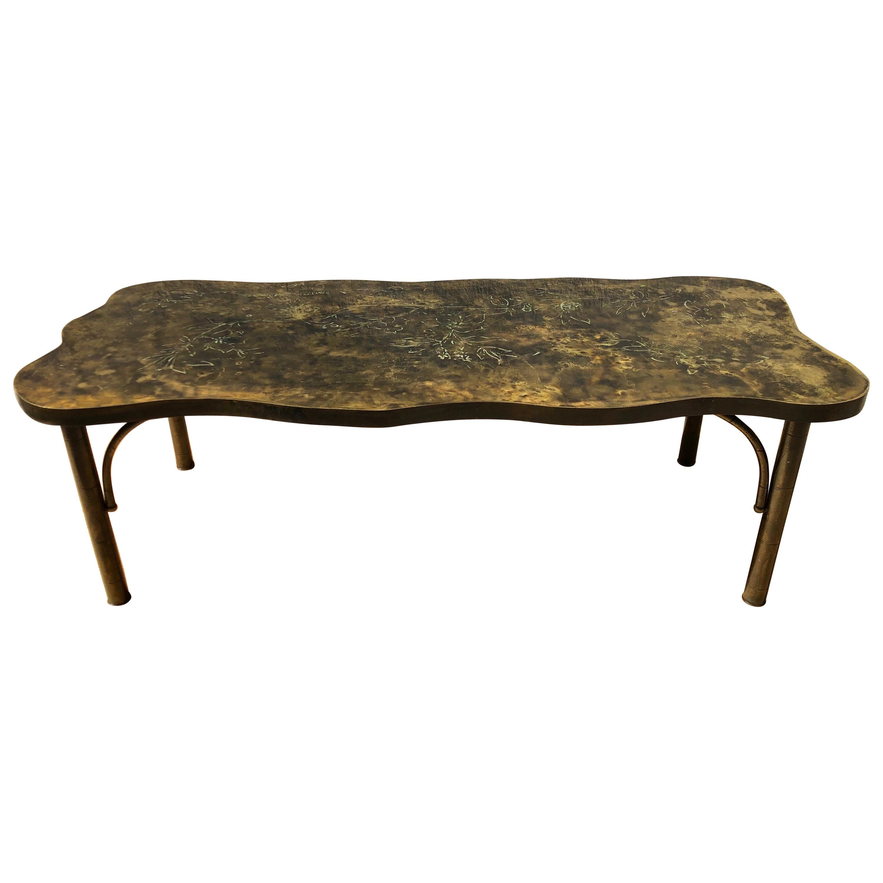 Patinated Metal Coffee Table by Philip and Kelvin LaVerne