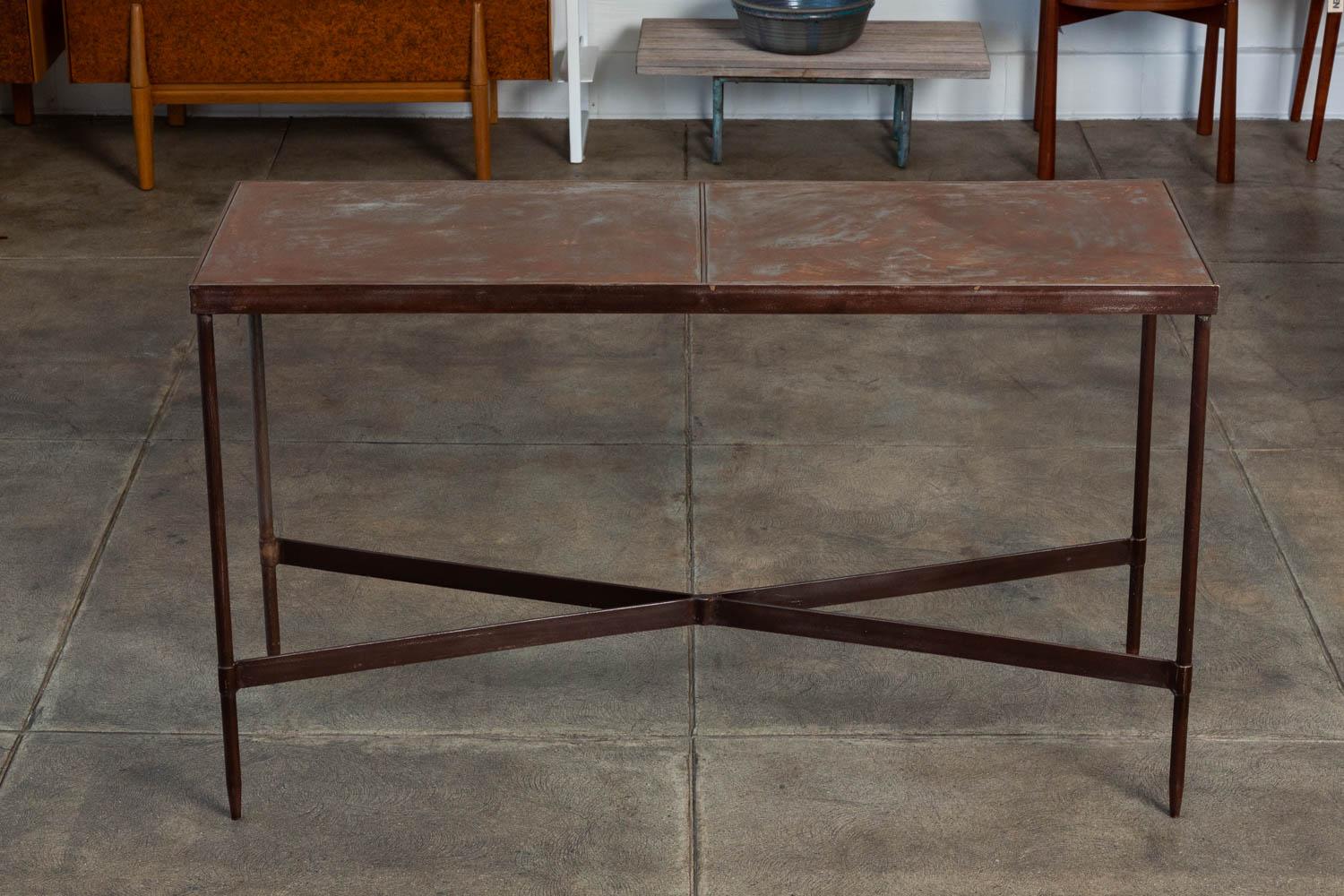 Brutalist Patinated Metal Console Table