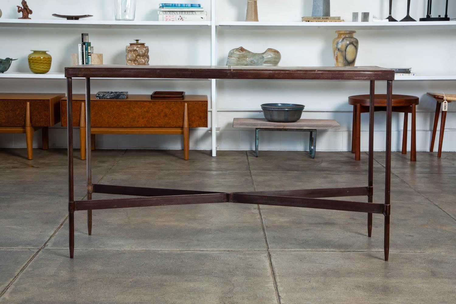 American Patinated Metal Console Table