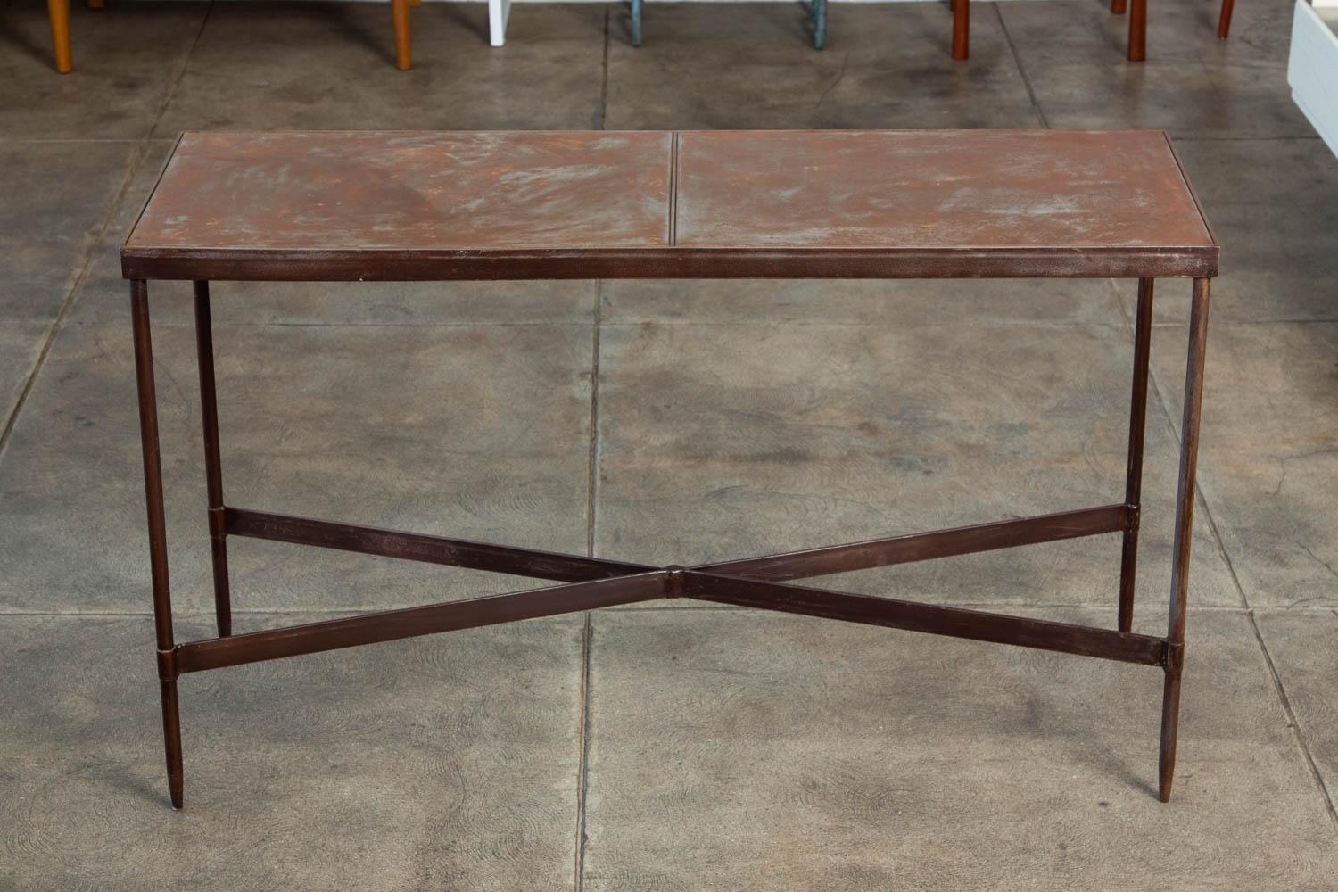 Patinated Metal Console Table In Good Condition In Los Angeles, CA