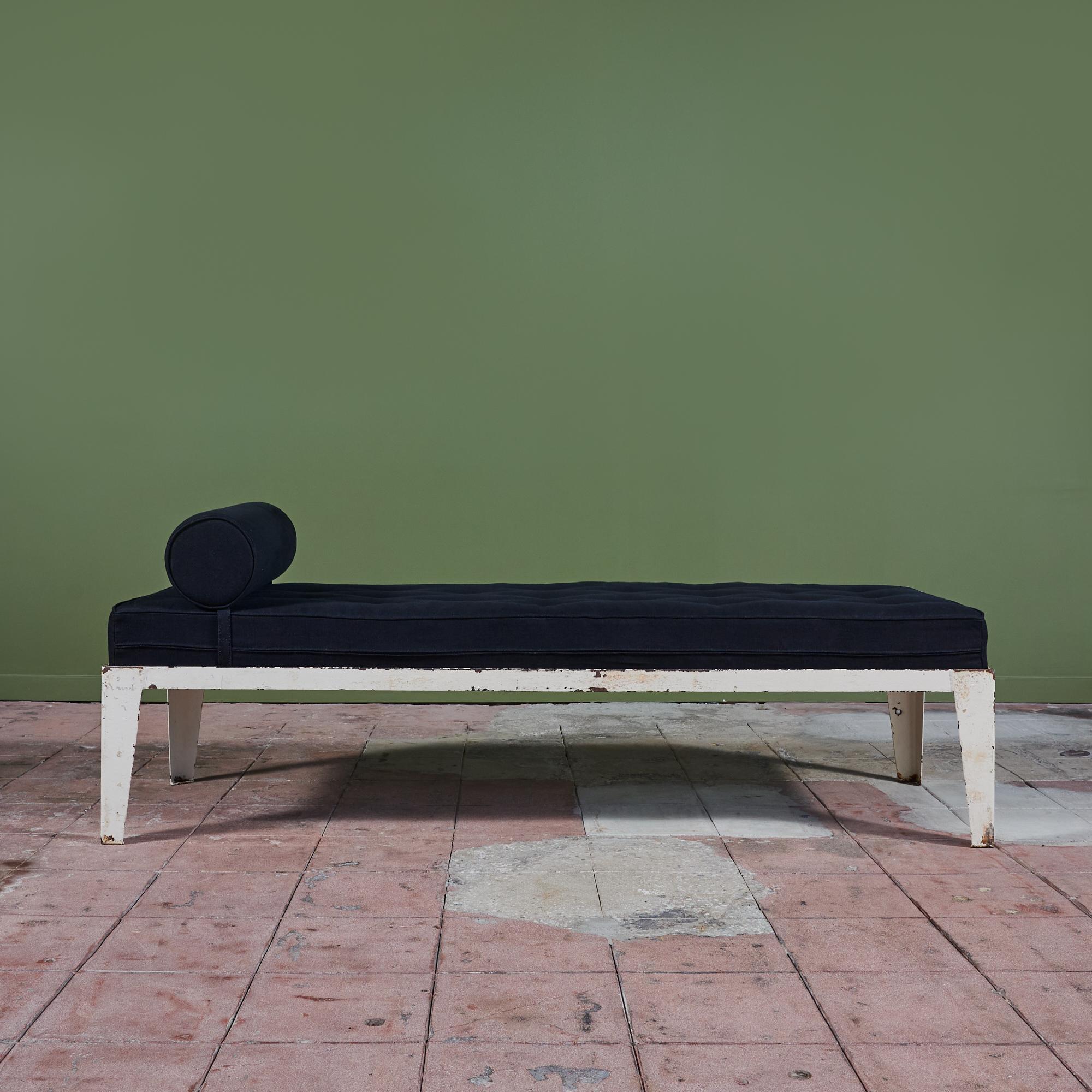 Modern Patinated Metal Daybed with Tufted Cushion