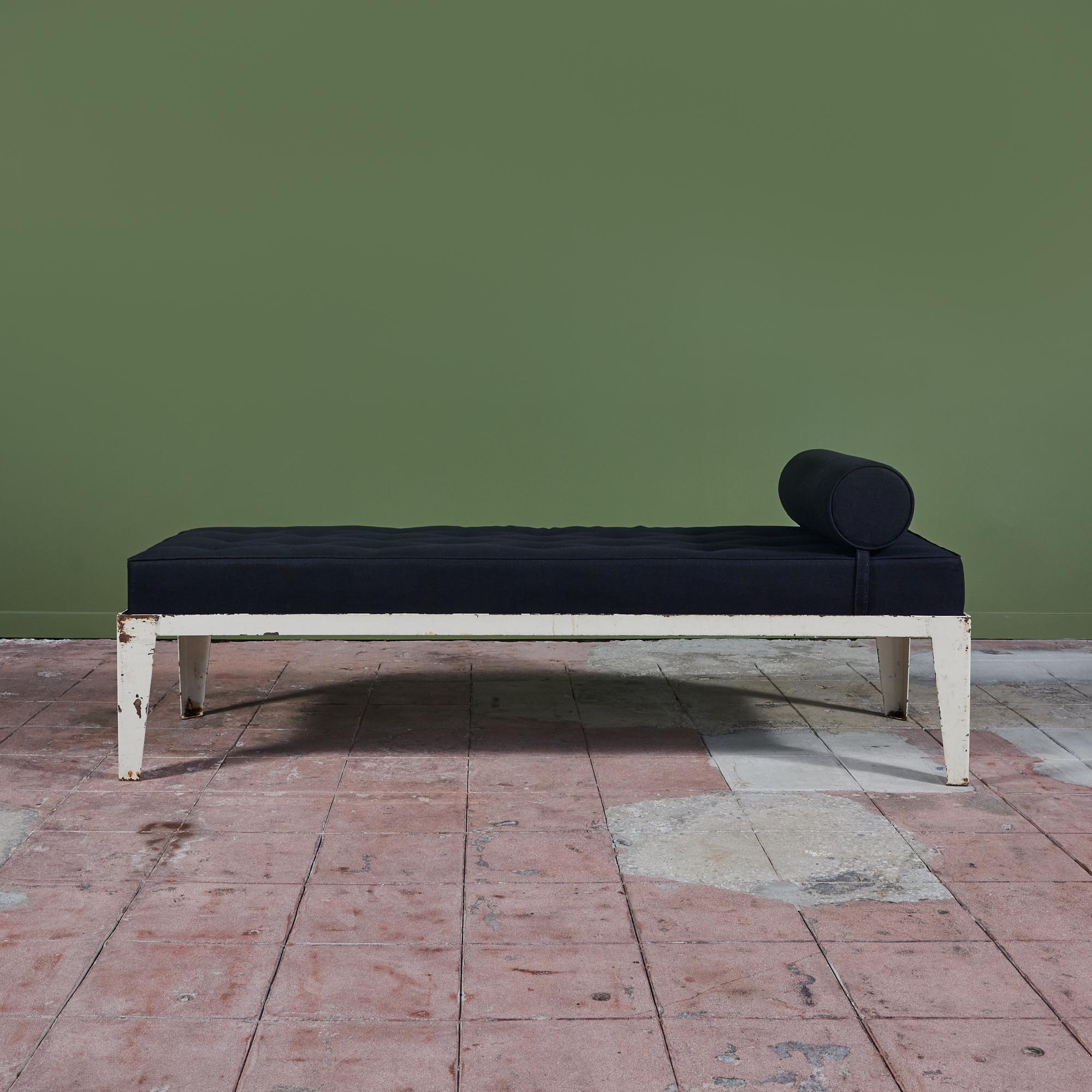 American Patinated Metal Daybed with Tufted Cushion