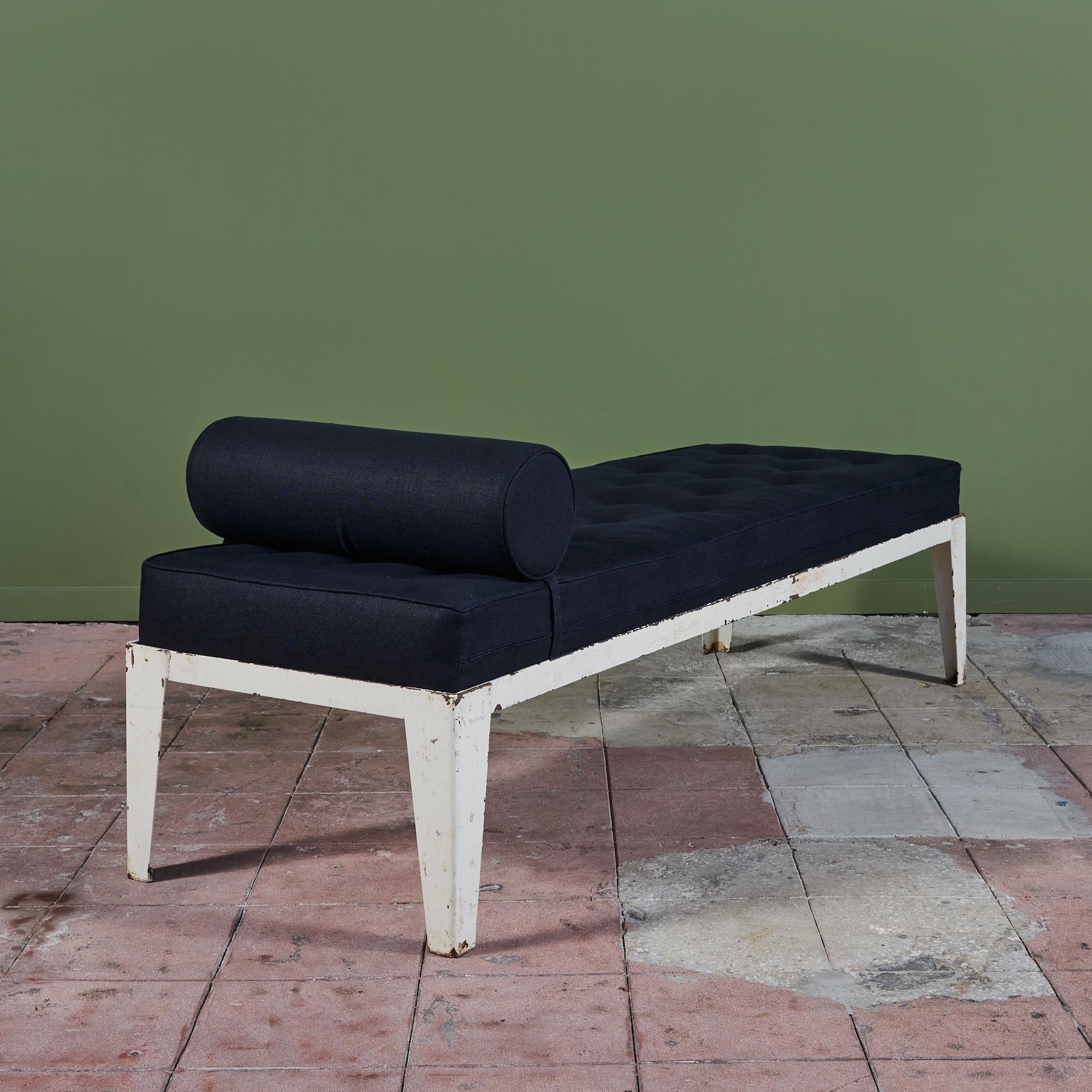 20th Century Patinated Metal Daybed with Tufted Cushion