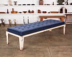 Patinated Metal Daybed with Tufted Velvet Cushion