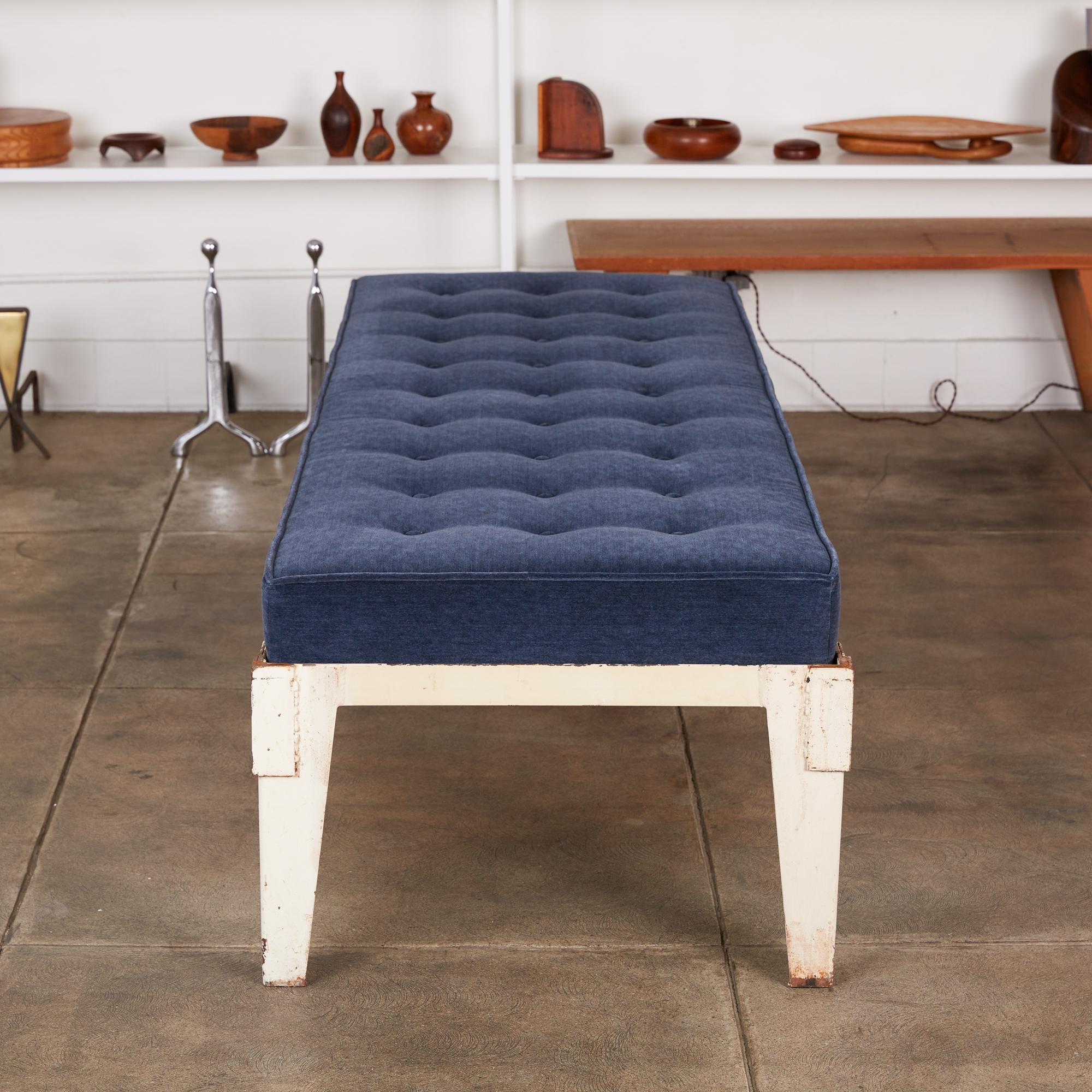 Modern Patinated Metal Daybed with Tufted Velvet Cushion