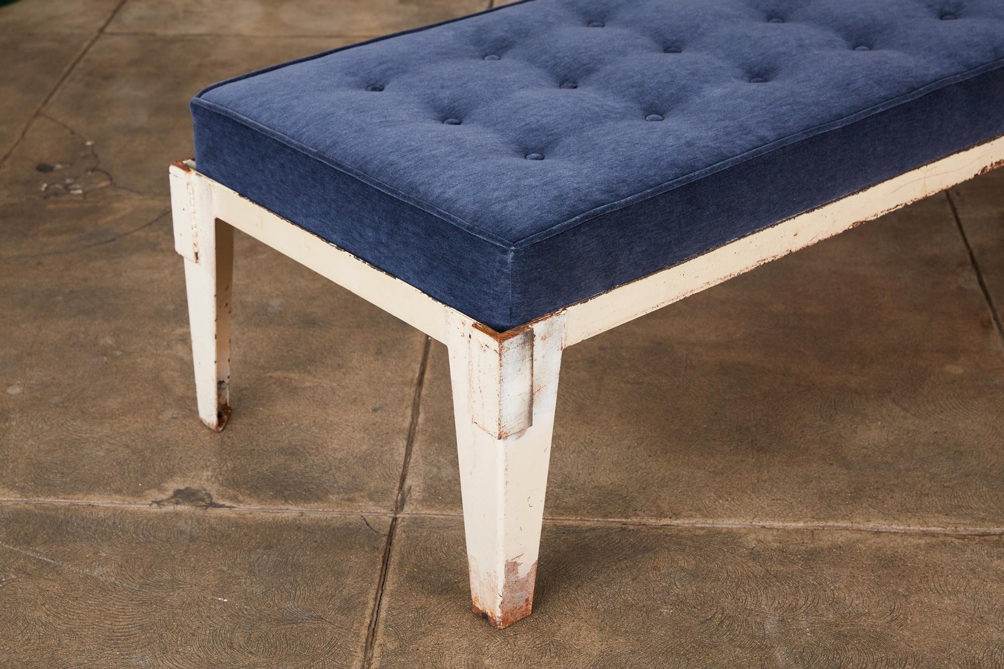 Patinated Metal Daybed with Tufted Velvet Cushion 1