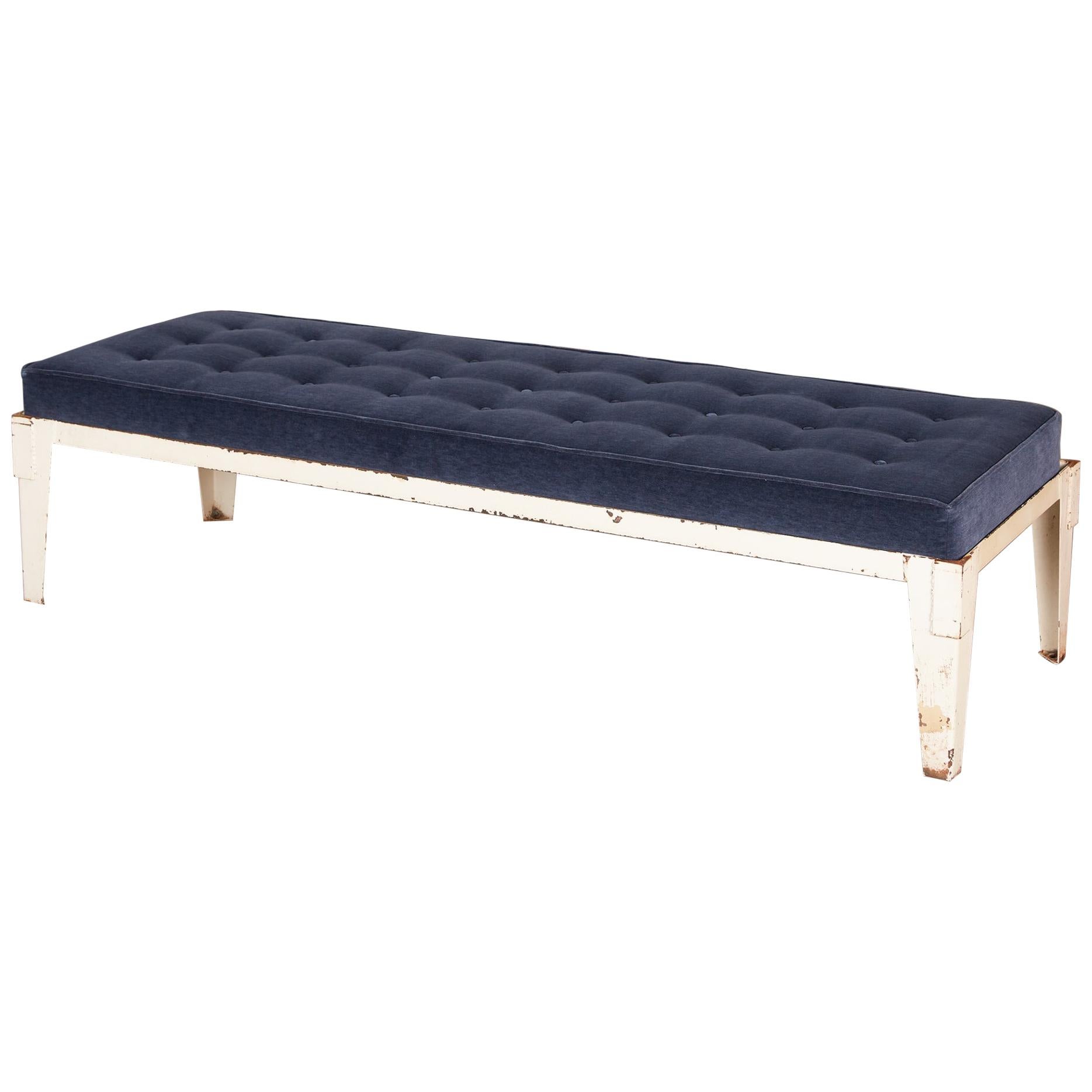 Patinated Metal Daybed with Tufted Velvet Cushion