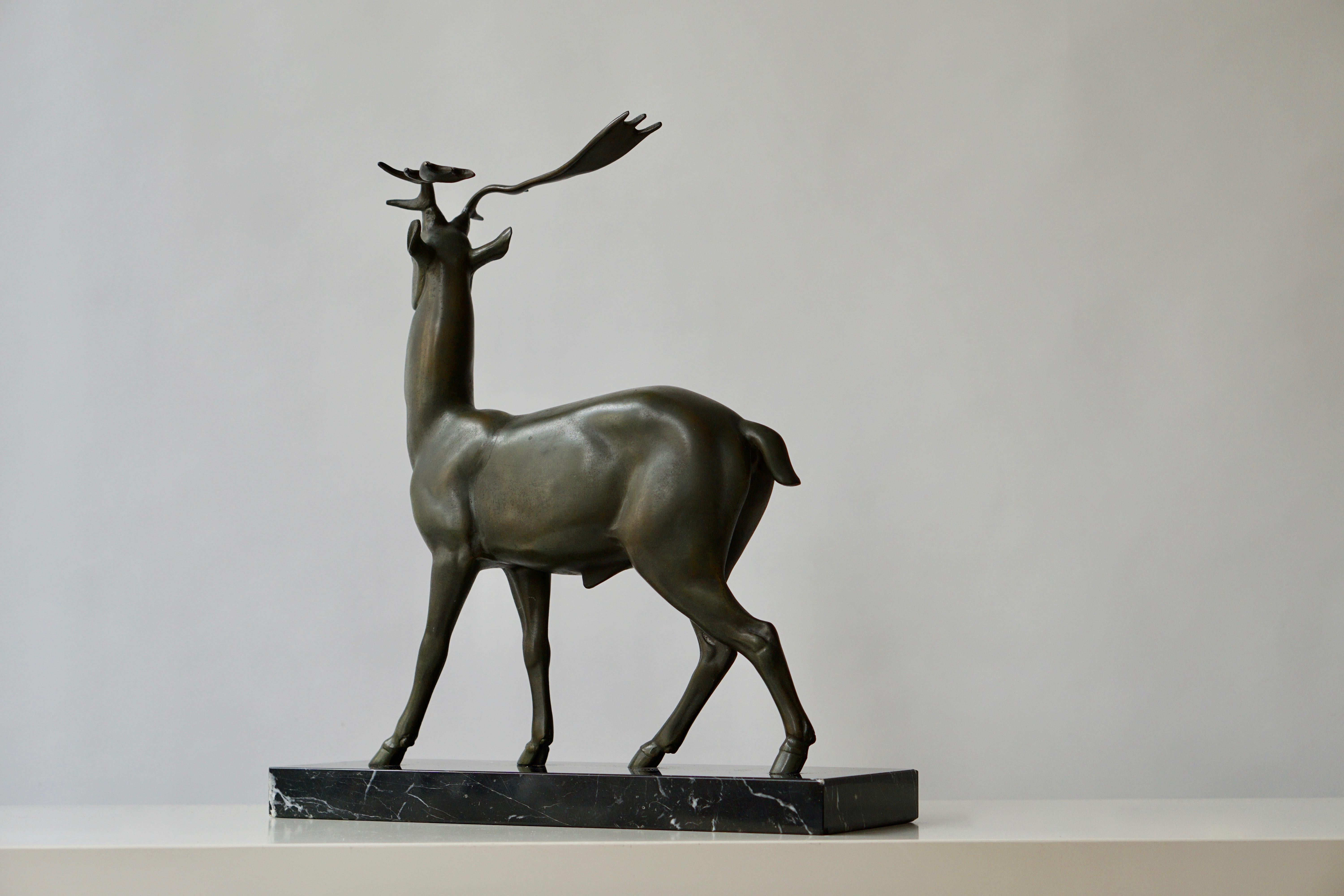 Patinated Metal Figure of a Deer In Good Condition In Antwerp, BE