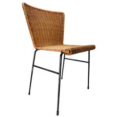 Patinated Metal Framed chairs with Woven Wicker Seat, The Netherlands, 1950