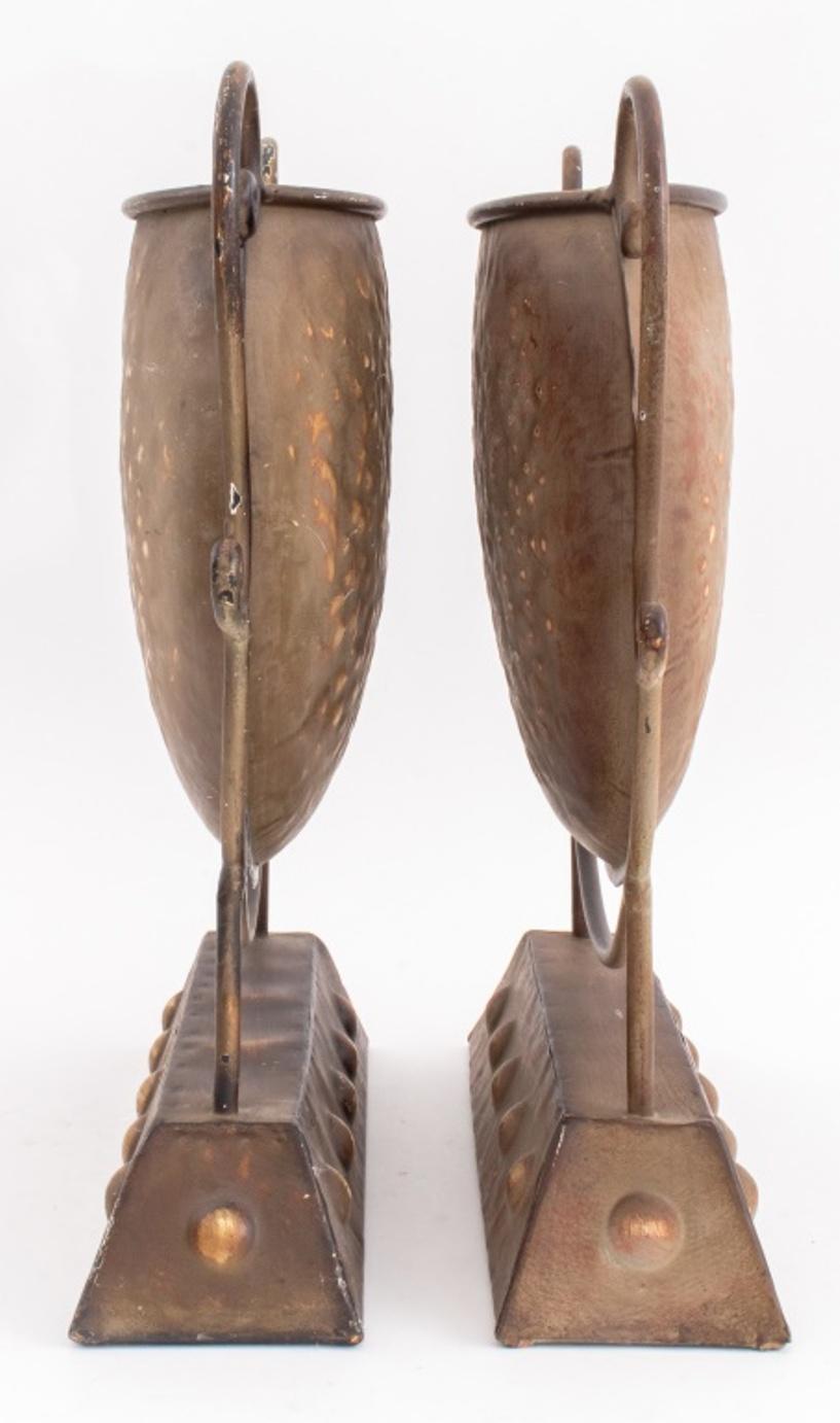 Patinated Metal Plant Vessels on Stands, Pair For Sale 1