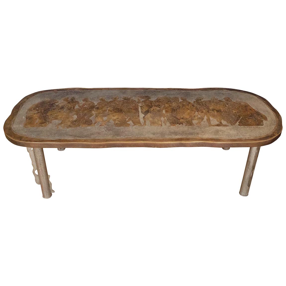Patinated Metal "Romanesque" Design Coffee Table