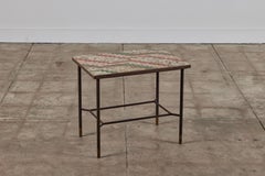 Patinated Metal Side Table with Mosaic Tile Top