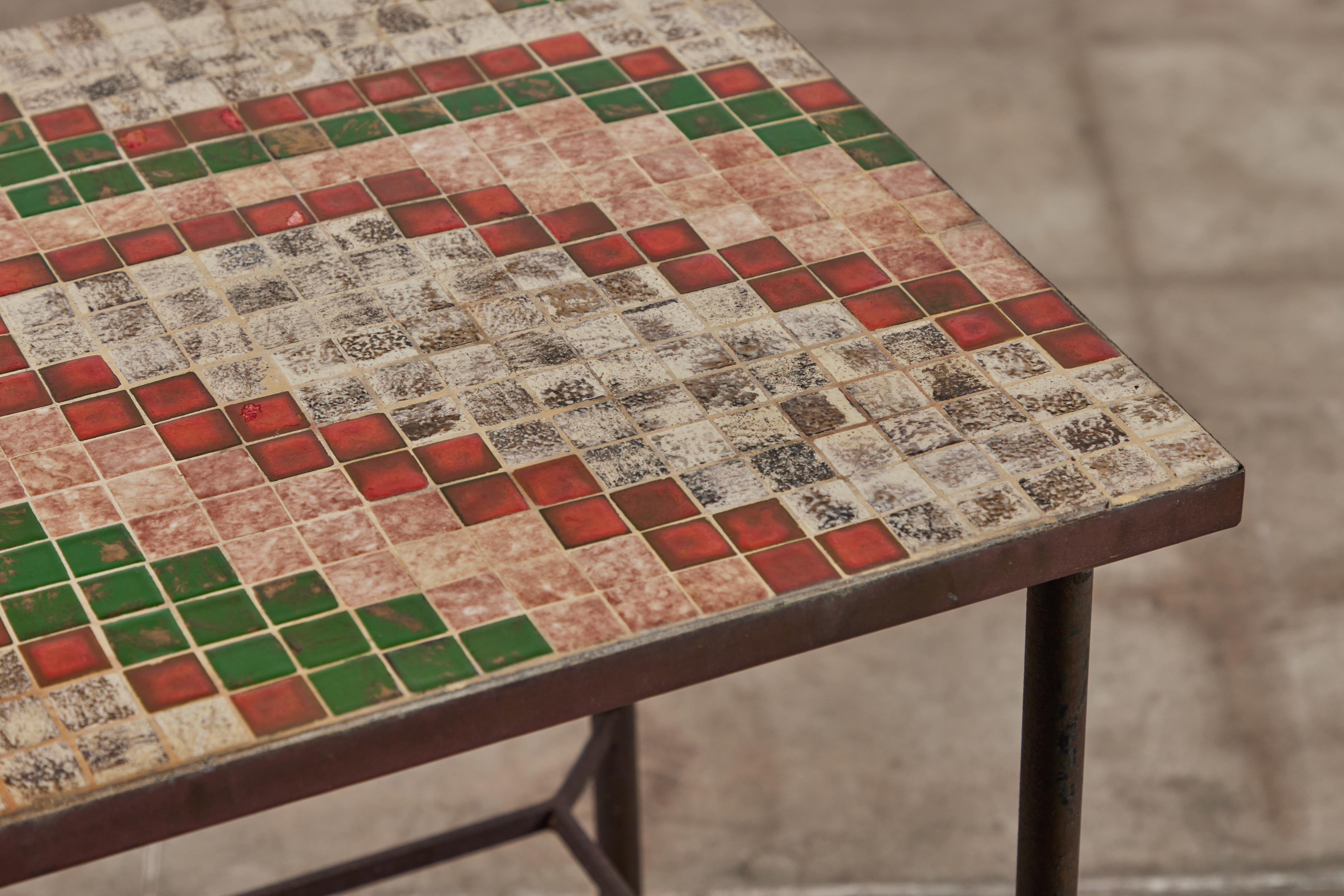 Patinated Metal Side Table with Mosaic Tile Top 1