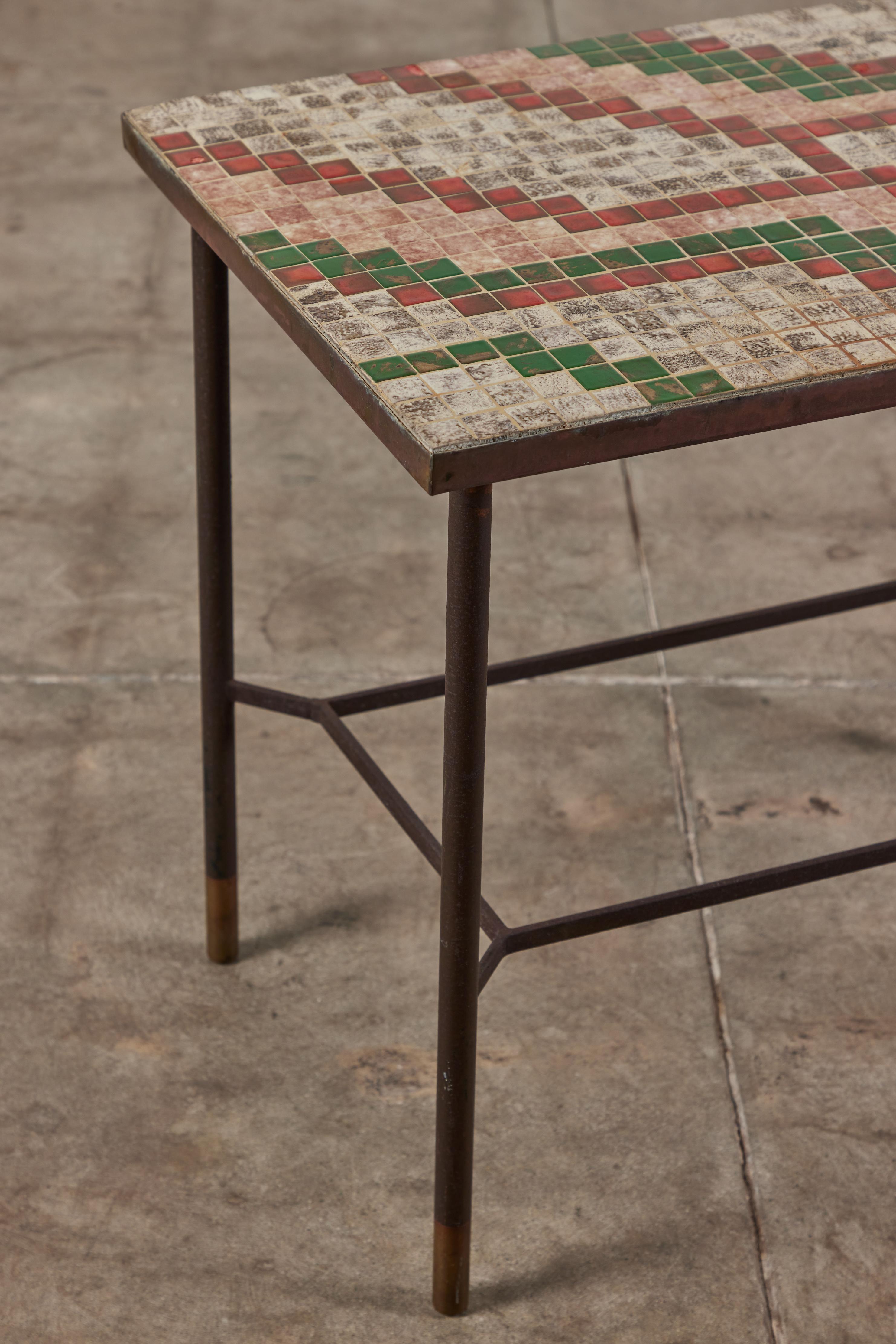 Patinated Metal Side Table with Mosaic Tile Top 2