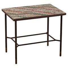 Patinated Metal Side Table with Mosaic Tile Top